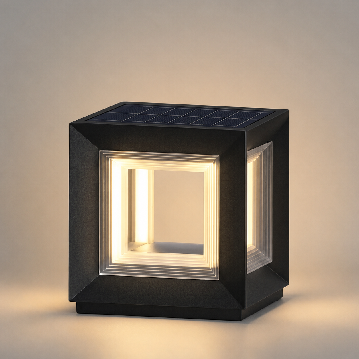 Arcato Modern LED Outdoor Pillar Lights - Black Metal Cube Design