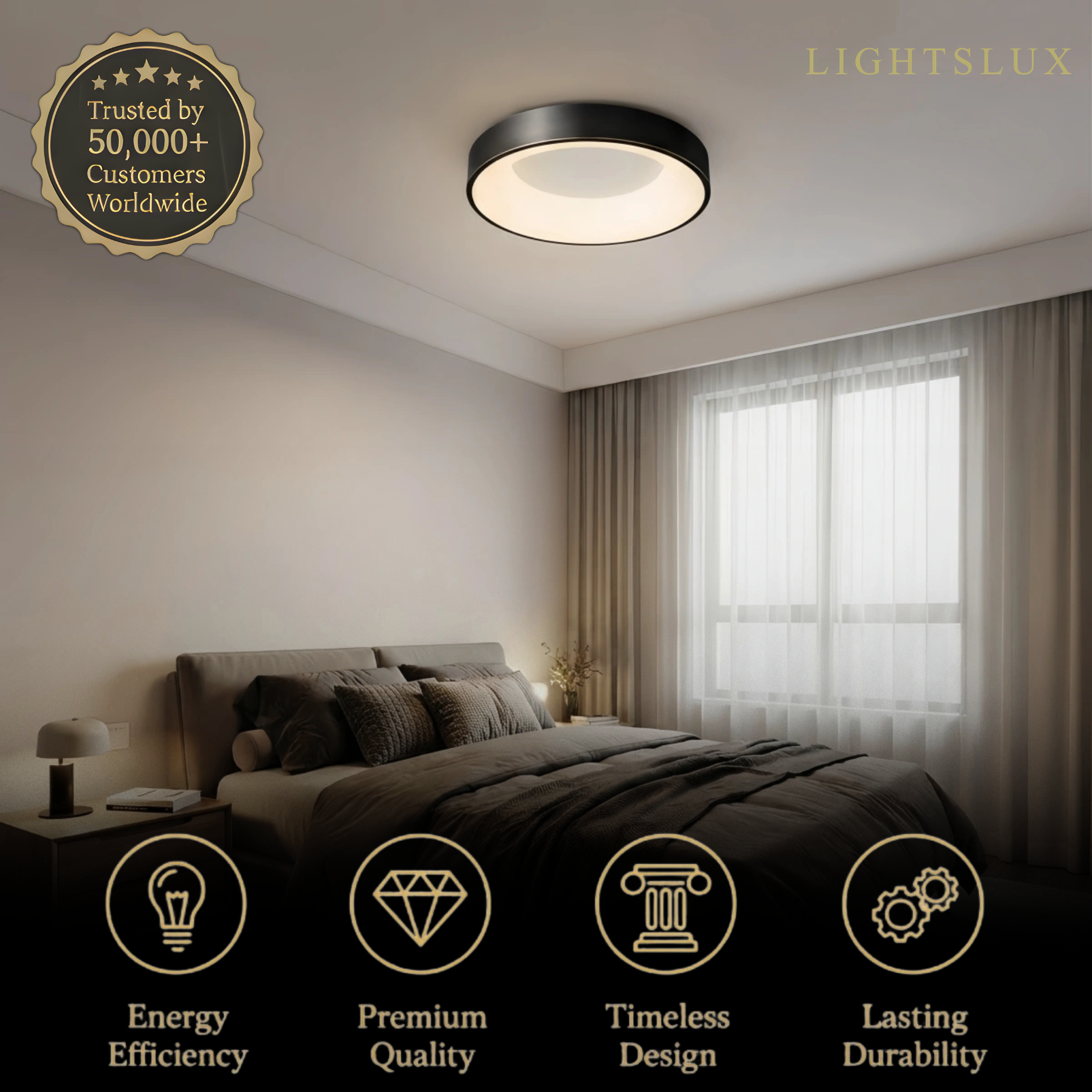 Arcato Modern Flush Mount Ceiling Light – Gold/ Black LED for Living Room