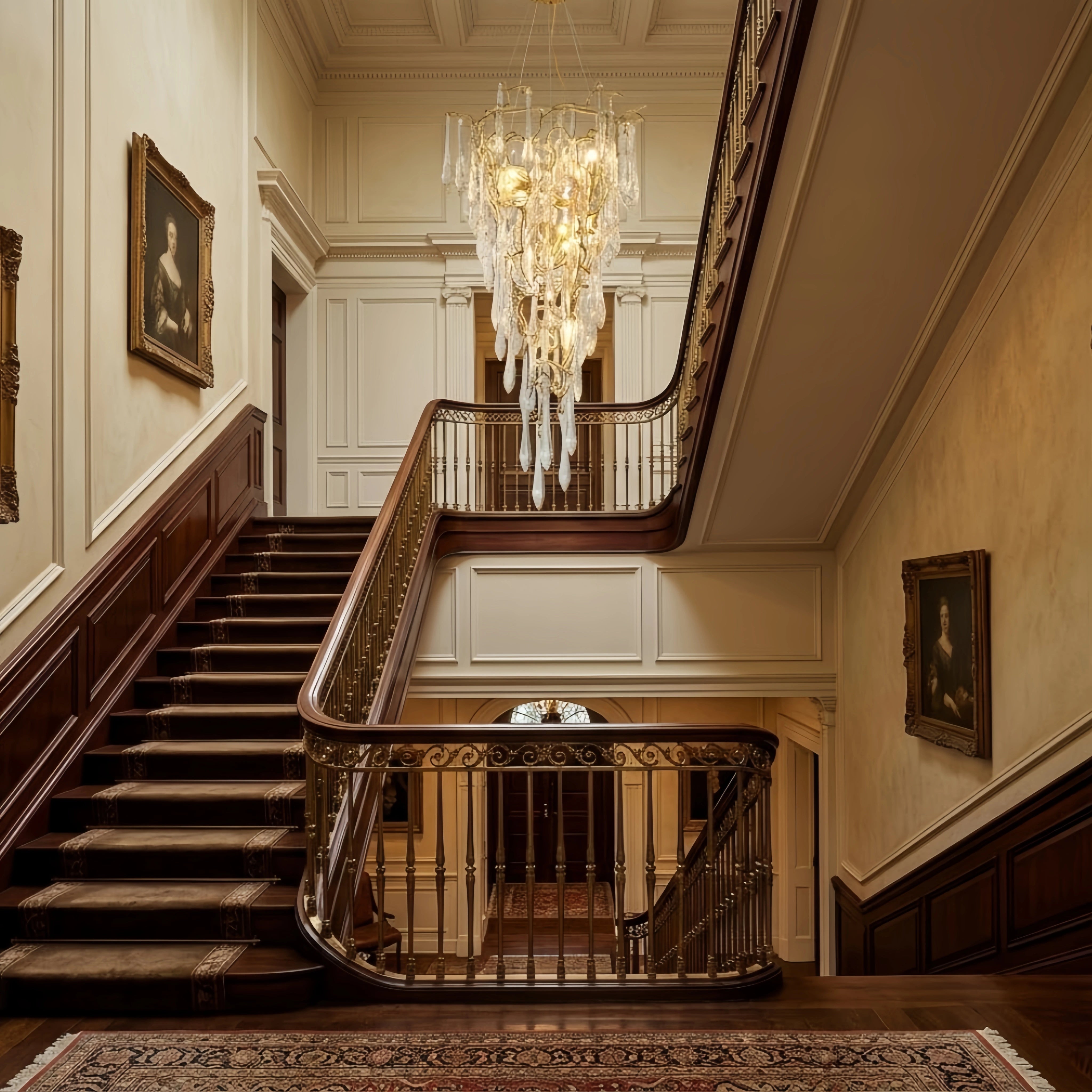 Excelis Luxury Branch Chandelier – Brass Crystal for High Ceiling Living Room / Staircase