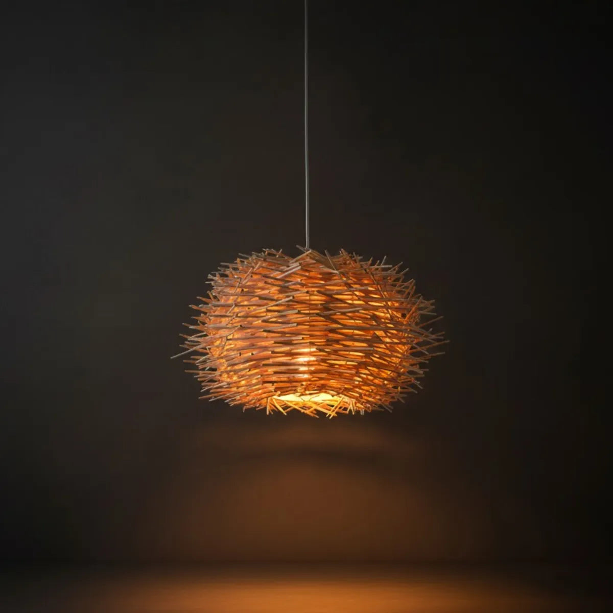 Farmhouse Globular Wood Pendant Light – Brown for Living Room