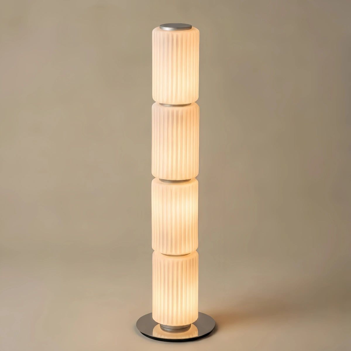 Vetro Modern Glass Column Floor Lamp – Milky White/Smoky Gray Aluminum for Living Room, Bedroom & Office