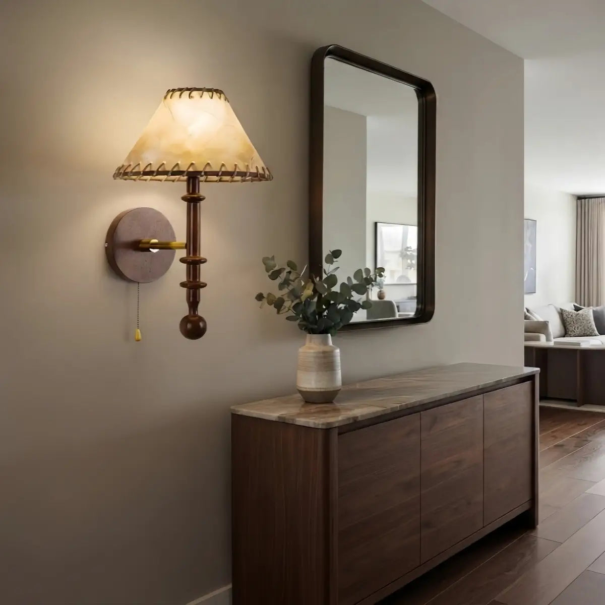 Lunara Mid-Century Wall Lamp -- Black Walnut for Bedroom Living Room