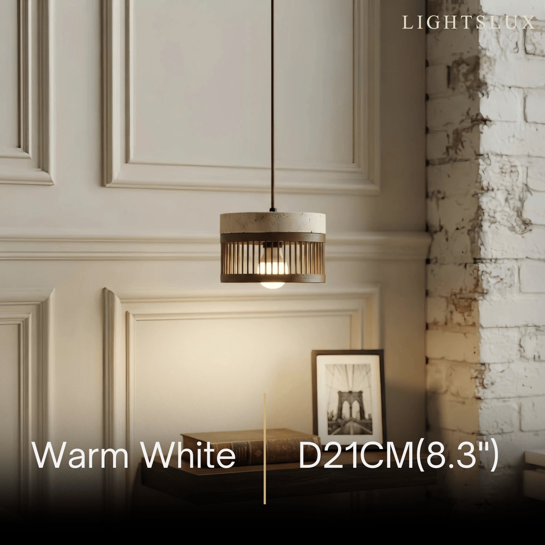 Strata Wabi-sabi Pendant Light --Travertine & Solid Wood Brown for Dining Room