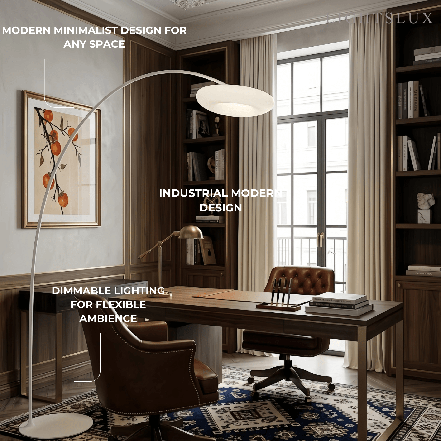 Velora Minimalist Floor Lamp - Curved Black/White Design, Dimmable for Living Room