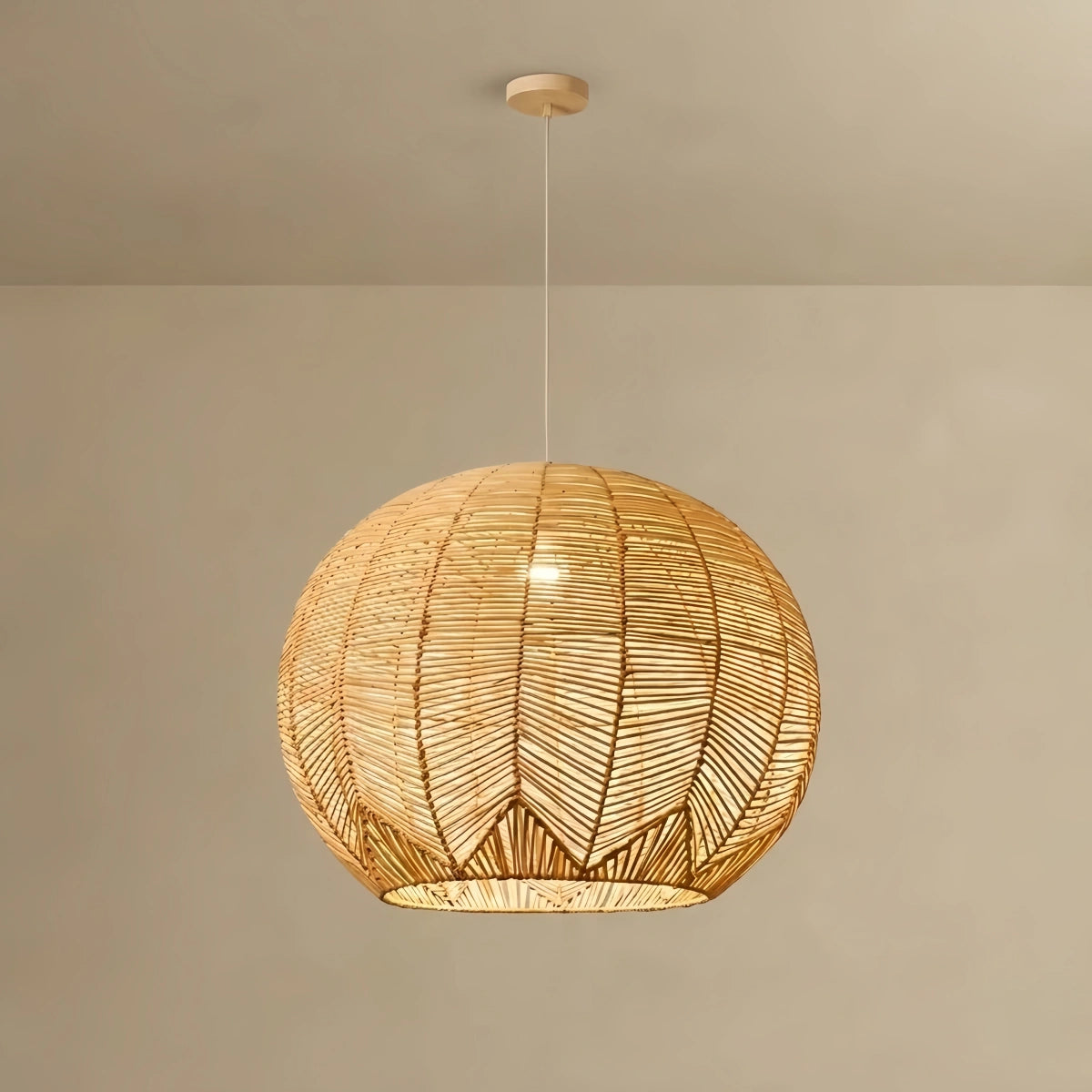 Bamburo Farmhouse Wood Pendant Light – Metal & Rattan Globe for Bedroom