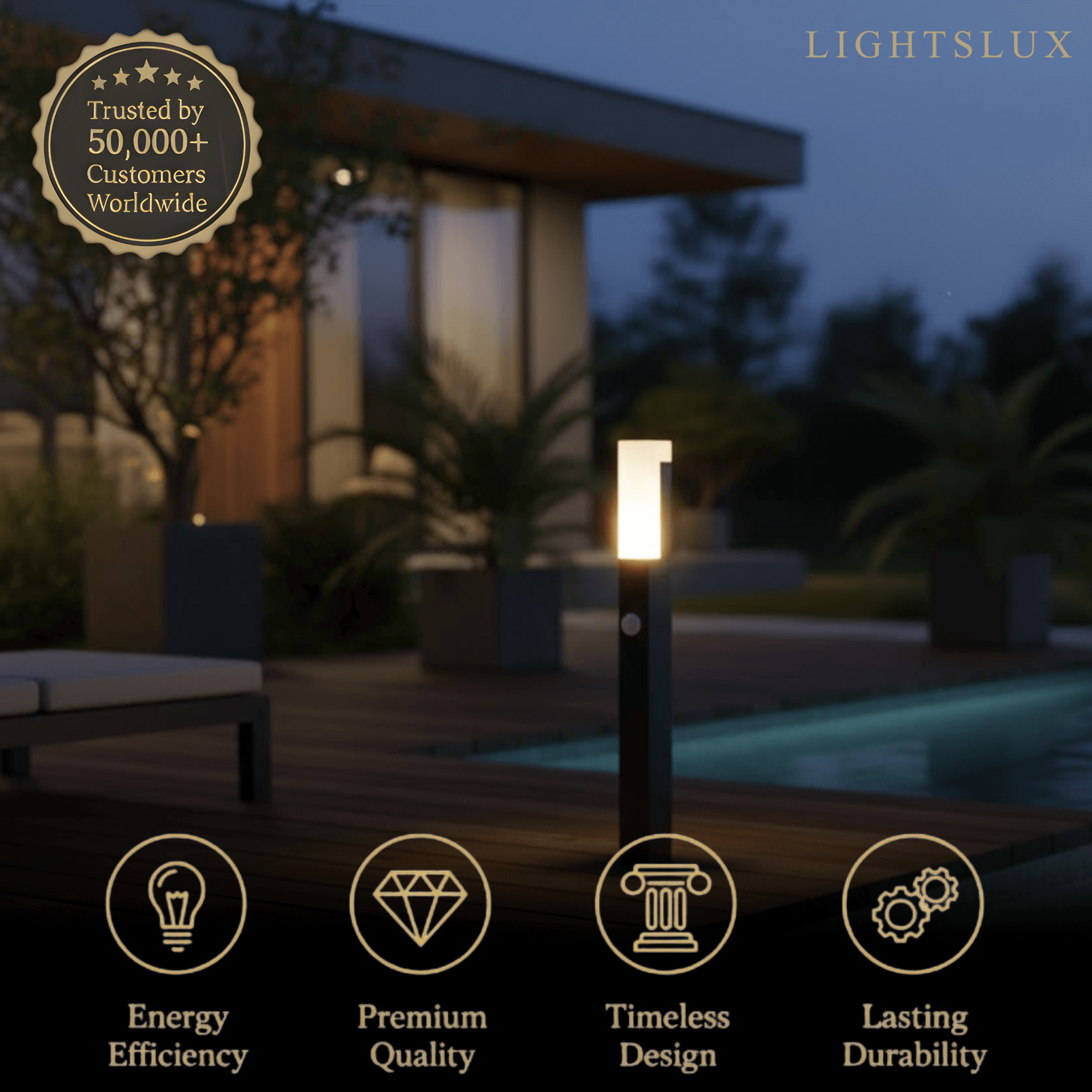 Arcato Modern Black LED Path Light – Outdoor Metal Sensor Lamp for Garden/Terrace