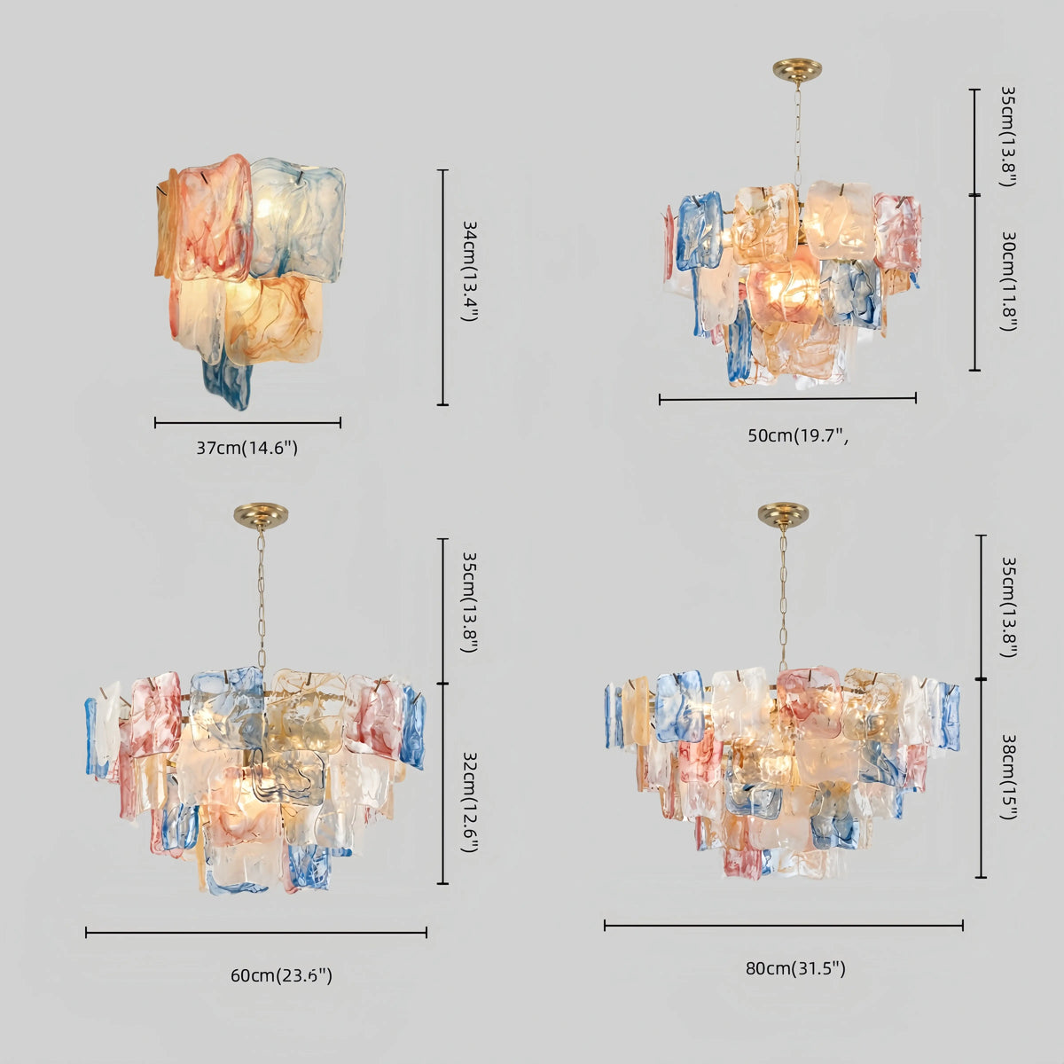 Excelis Luxury Branch-Style Tiered Chandelier— Metal & Glass Multicolor for Dimension