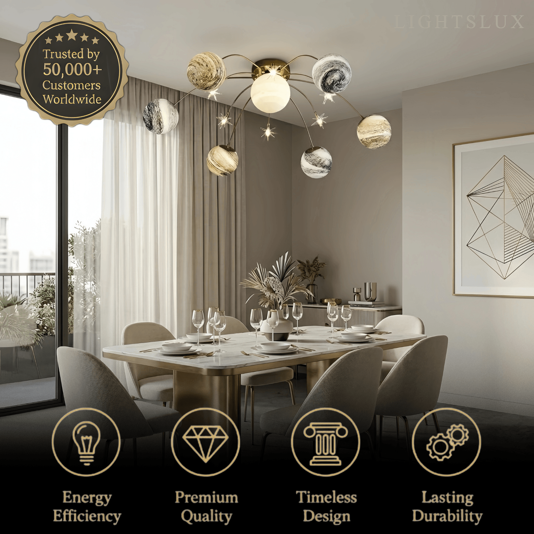 Nebula Art Deco Gold Frame Ceiling Light