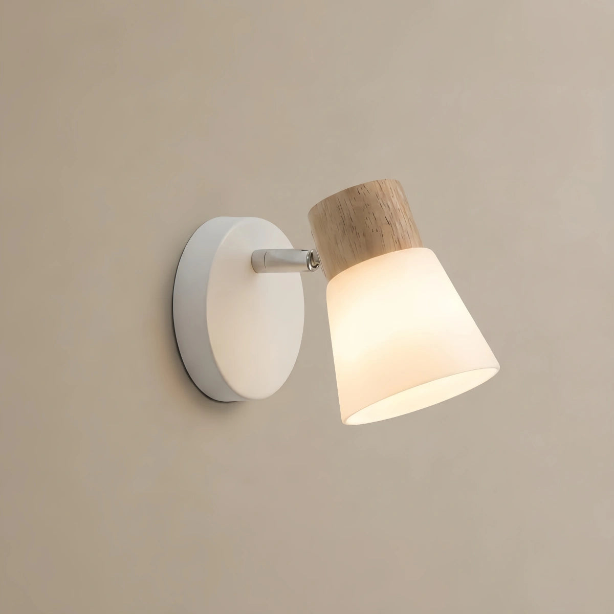 Crem Modern White Vanity Light – Wood & Glass Conical Shades for Bat