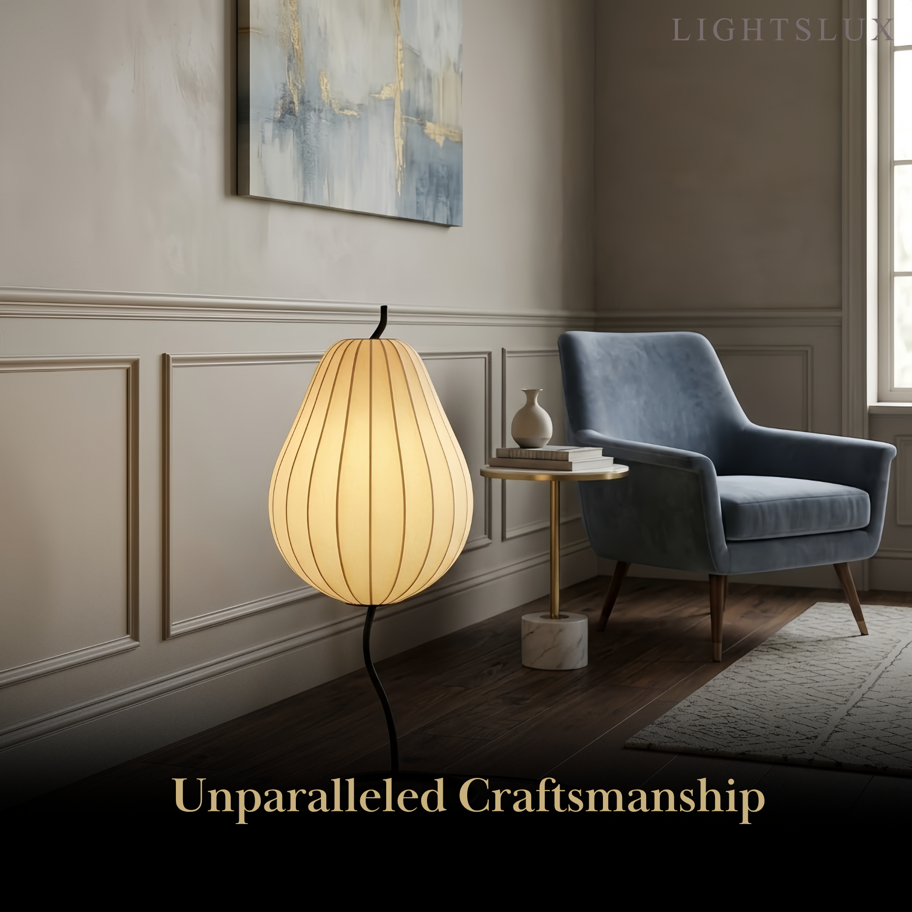 Zenno Japanese Style Floor Lamp with Pear-Shaped
