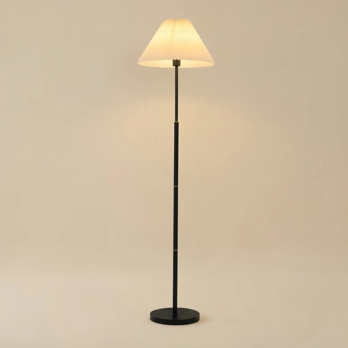 Crema Vintage Floor Lamp — White Pleated Metal & Fabric with Hooded Shade for Living Room