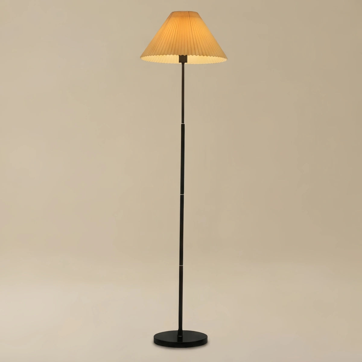Floor Lamp — White Pleated Metal & Fabric with Hooded Shade for Living Room