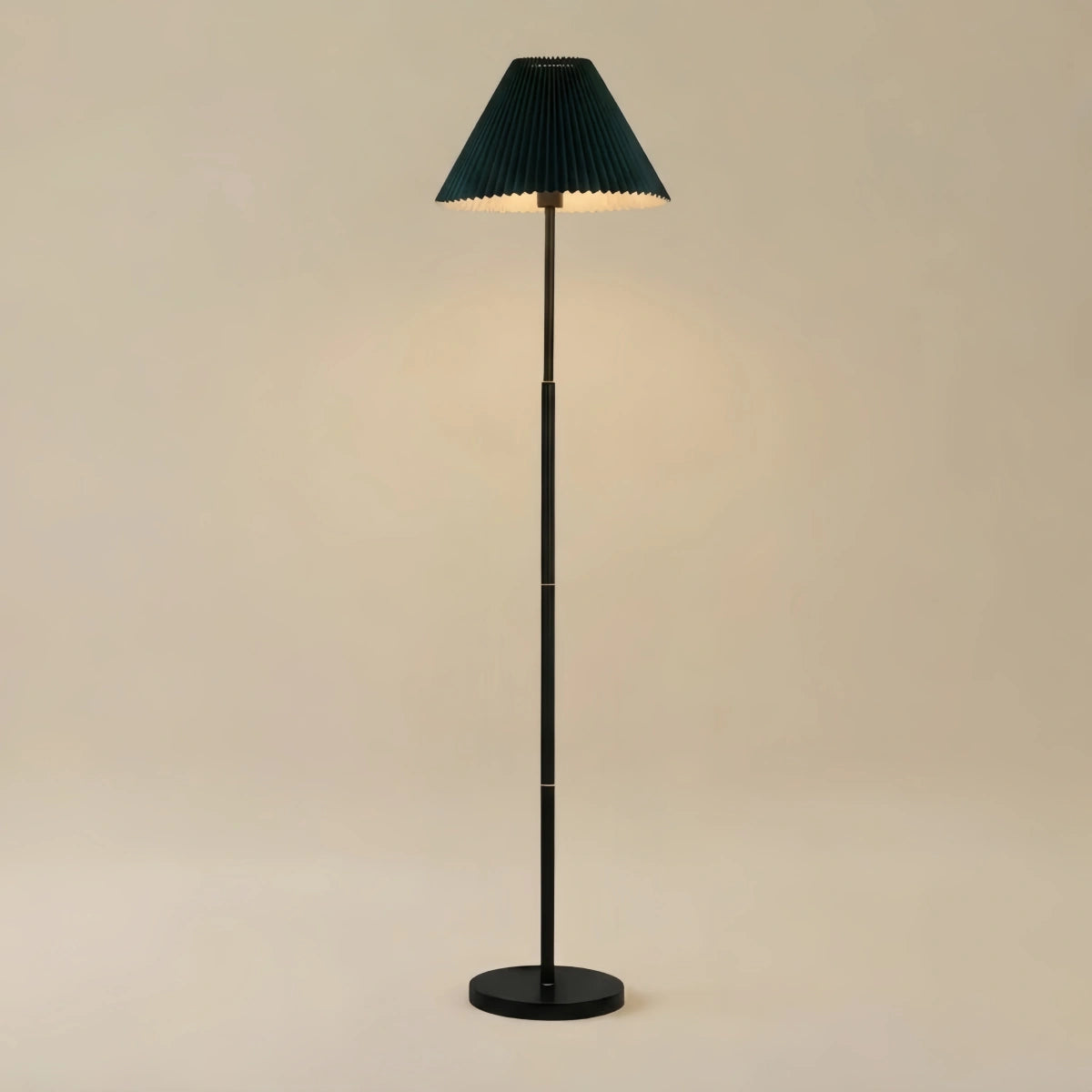 Crema Vintage Floor Lamp — White Pleated Metal & Fabric with Hooded Shade