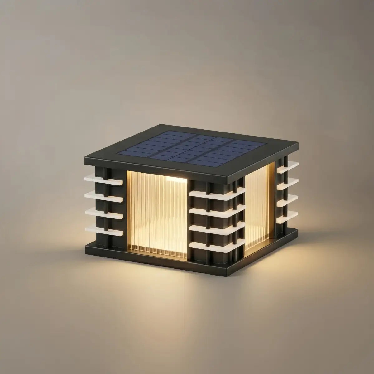 BT972Stellar Modern Solar Outdoor Pillar Lights - Square Metal & Acrylic Glass Garden