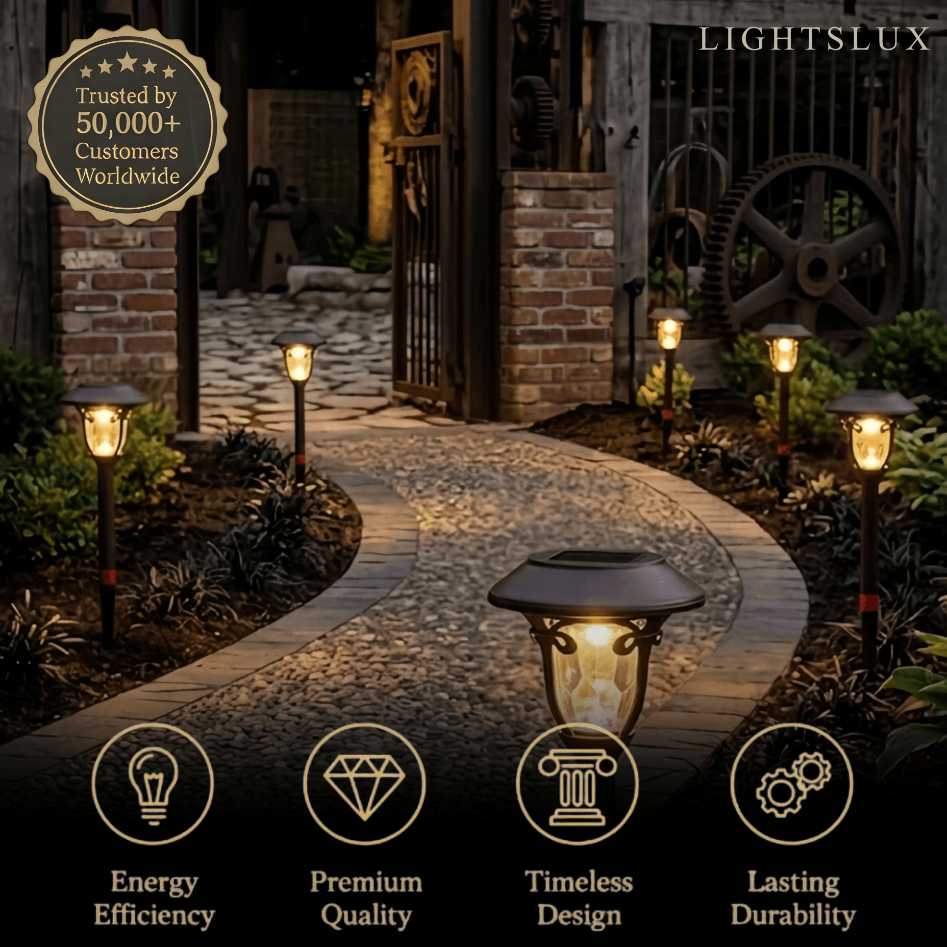 Irondale Industrial Bowl-Shaped Solar Pathway Light – Coffee Metal Outdoor Lamp