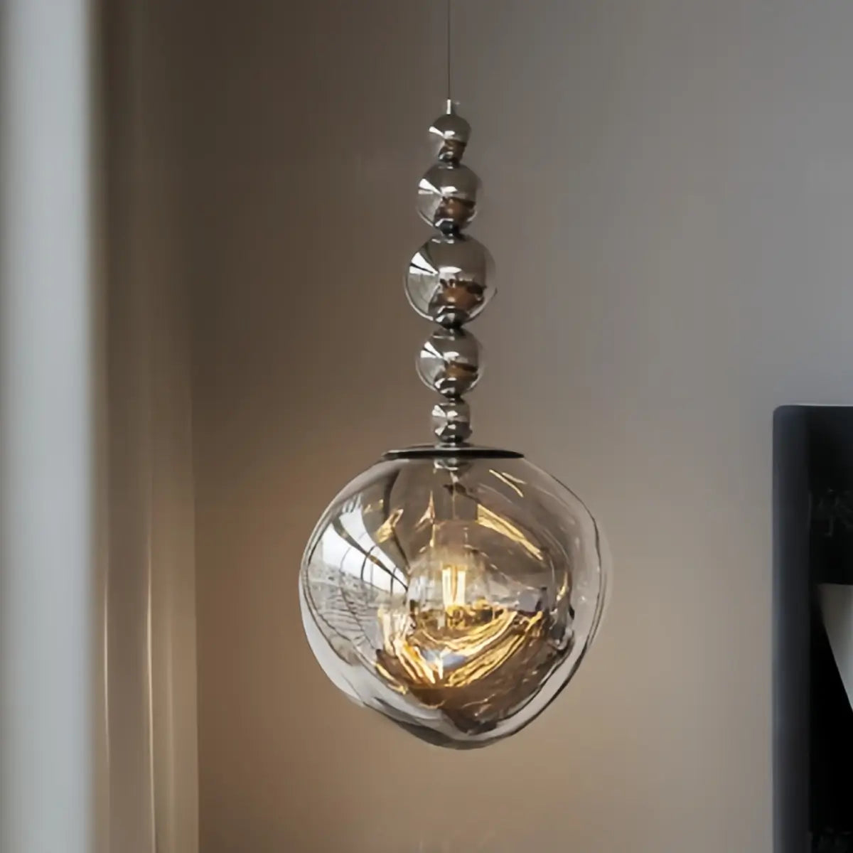 Lunara Modern Pendant Light – Acrylic Globe & Carbon Steel for Bedroom Detail