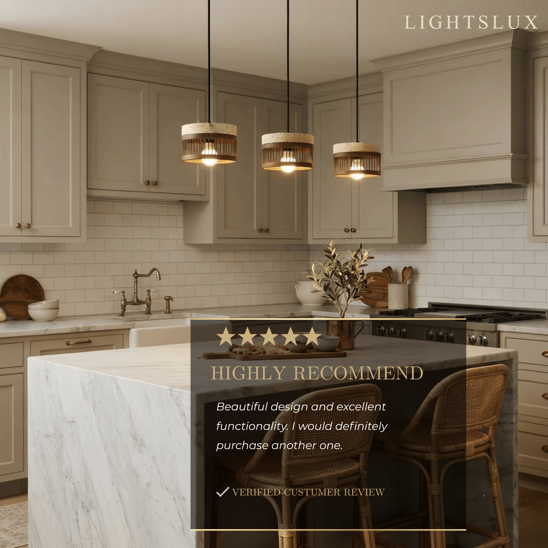 Strata Wabi-sabi Pendant Light --Travertine & Solid Wood Brown for Kitchen