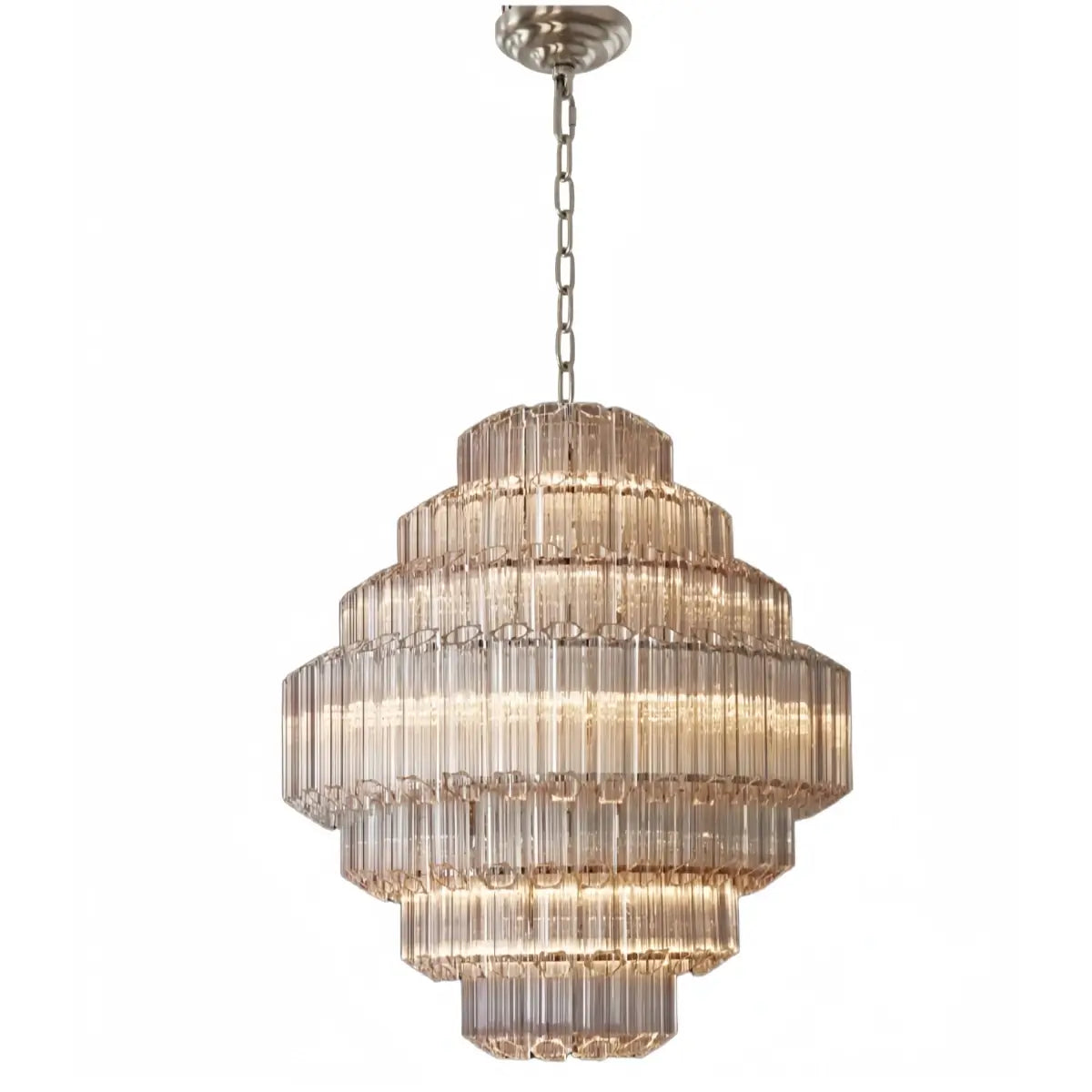 Excelis Luxury Chandelier --Tiered Clear Glass & Metal Frame for Living Room