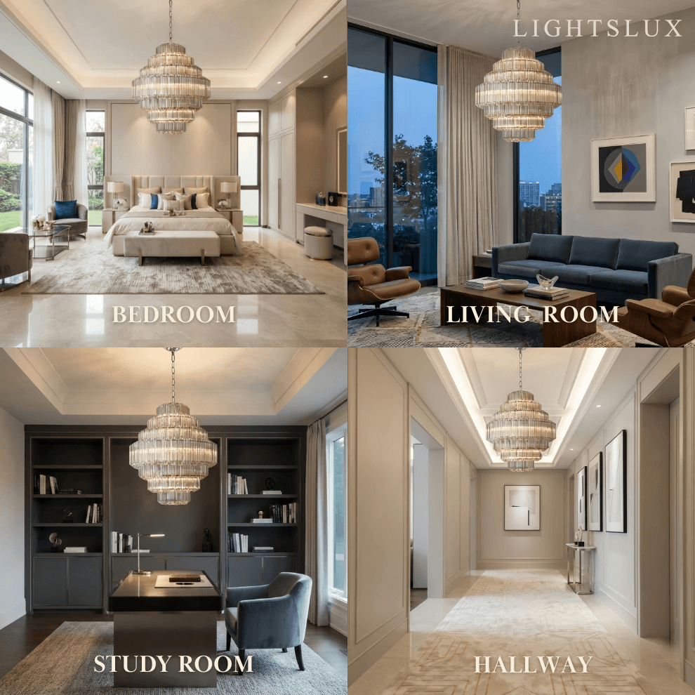 Excelis Luxury Chandelier --Tiered Clear Glass & Metal Frame Indoor
