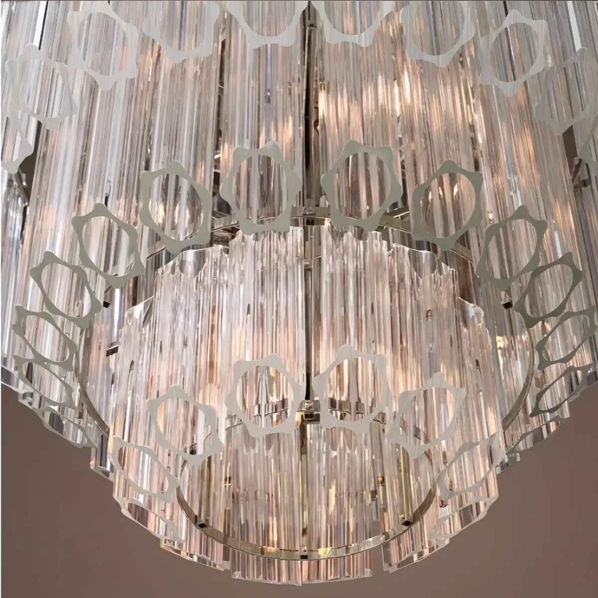 Excelis Luxury Chandelier --Tiered Clear Glass & Metal Frame for Living Room Details