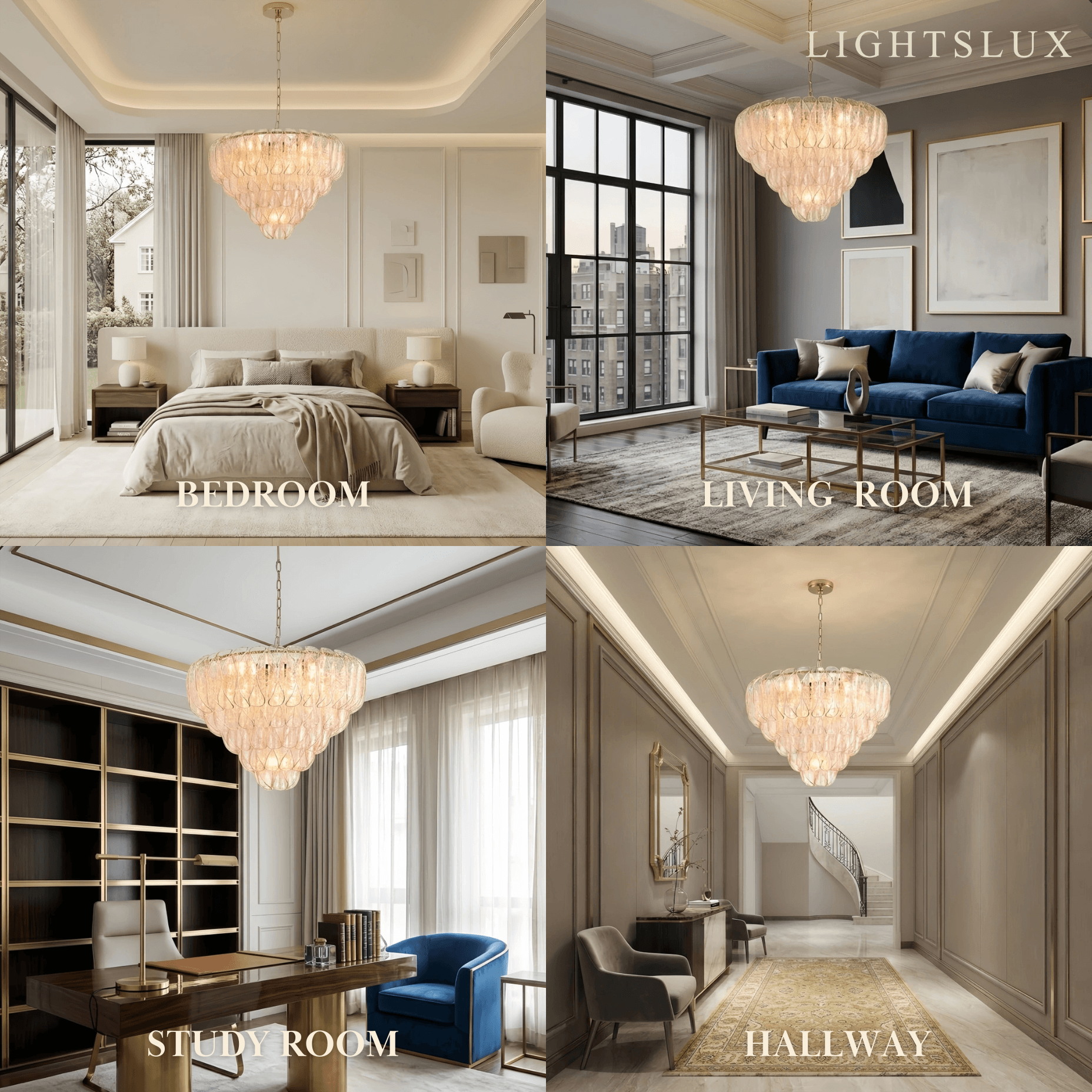 Excelis Luxury Chandelier --Textured Glass & Metal for Indoor