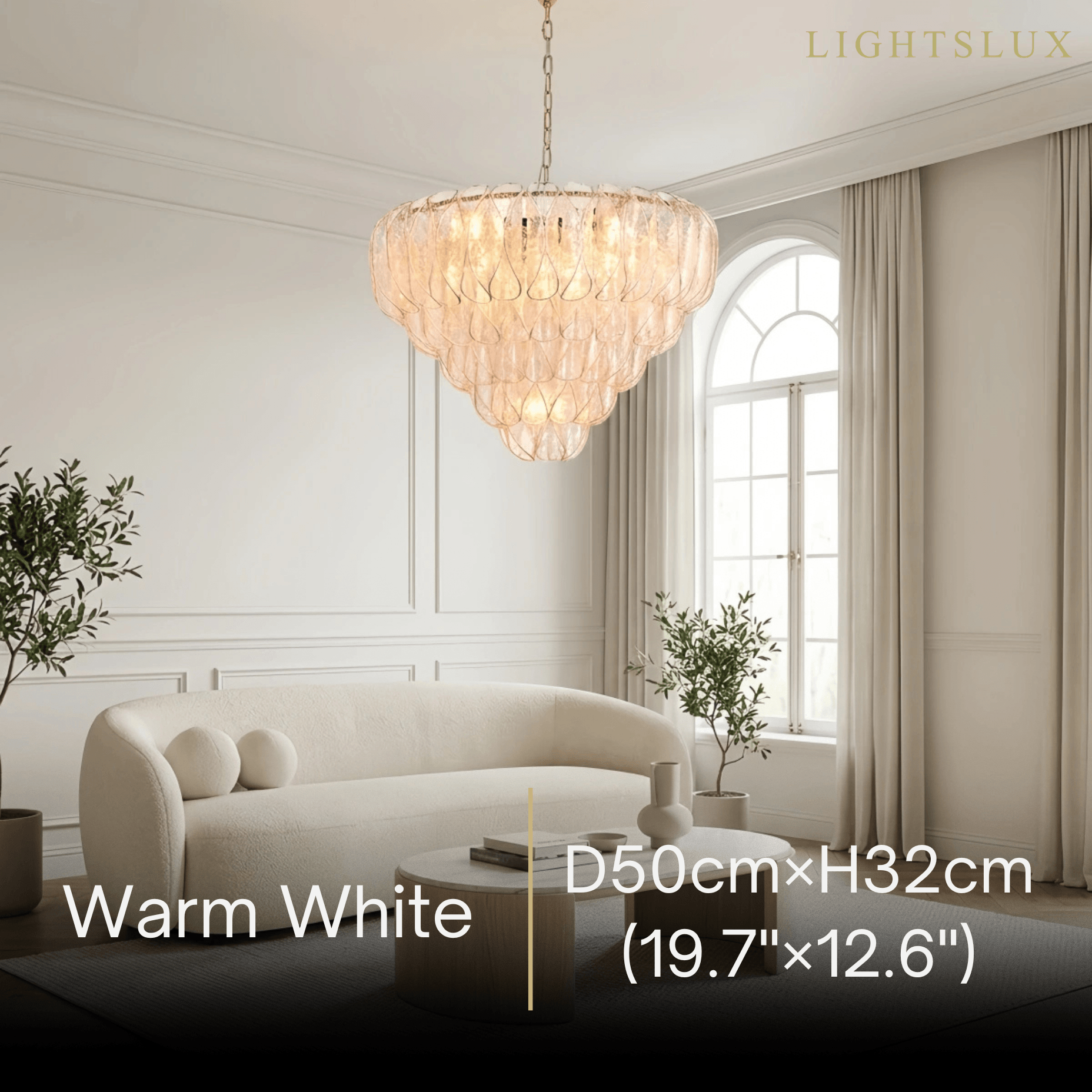Luxury Chandelier --Textured Glass & Metal for Living Room