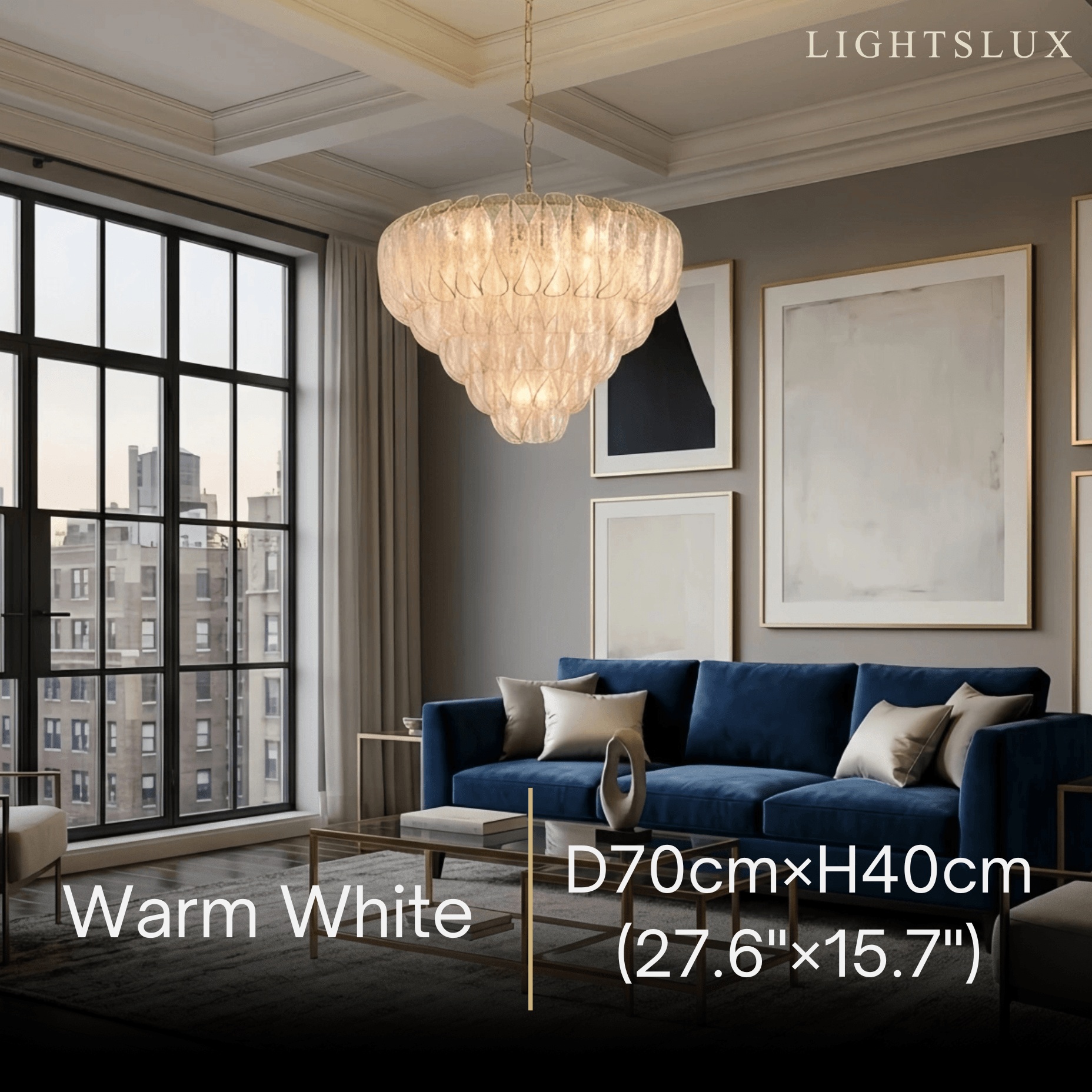 Excelis Luxury Chandelier --Textured Glass & Metal for Living Room Size