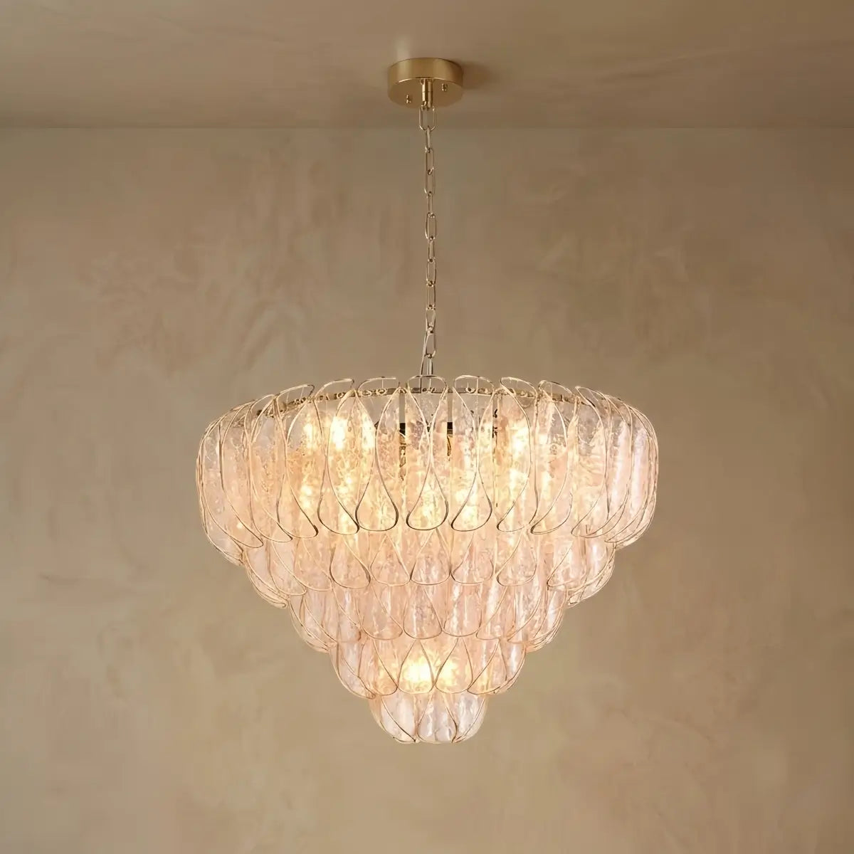 Excelis Luxury Chandelier --Textured Glass & Metal for Living Room