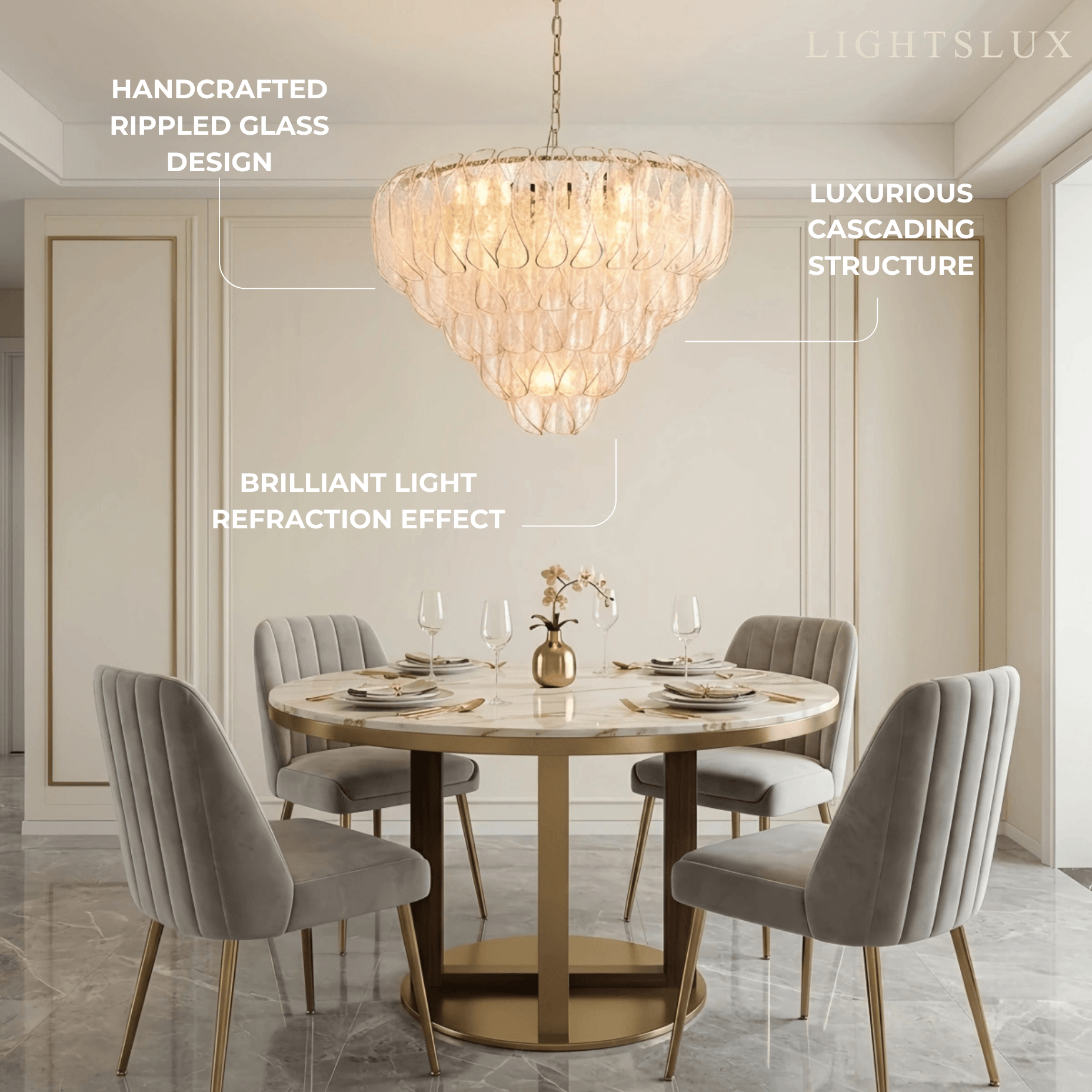 Excelis Luxury Chandelier --Textured Glass & Metal