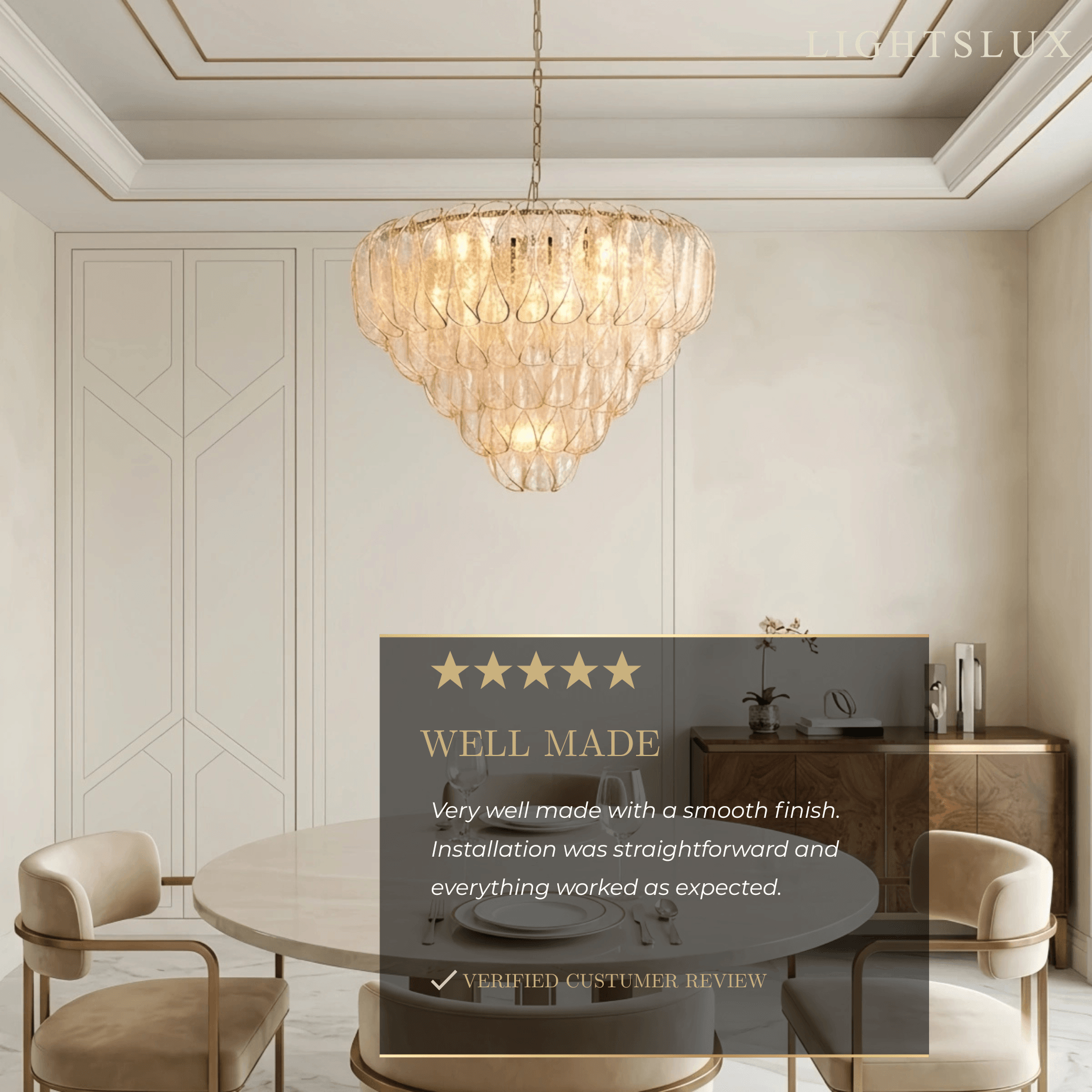 Excelis Luxury Chandelier --Textured Glass & Metal for Dining Room