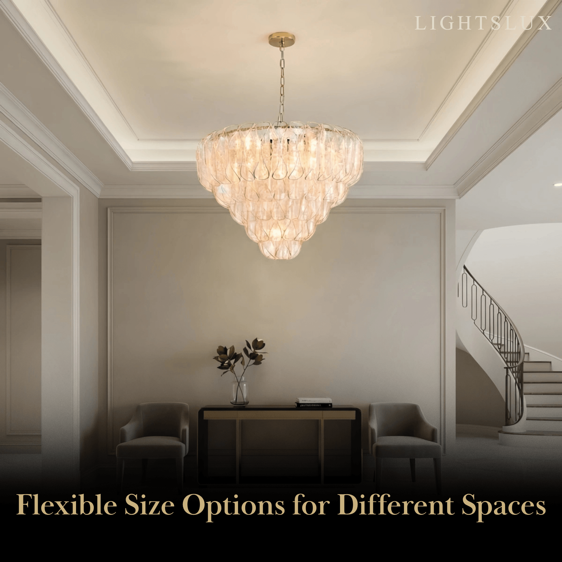 Excelis Luxury Chandelier --Textured Glass & Metal for Foyer