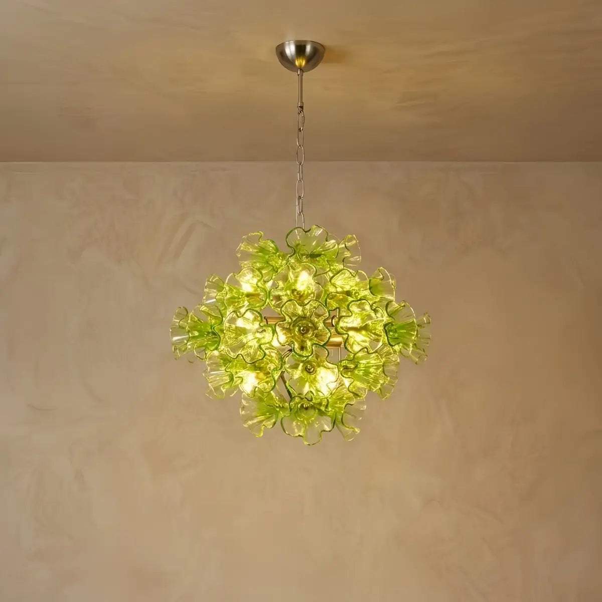Vetro Mid-Century Glass Chandelier -- Green Ruffled Petals for Dining Room
