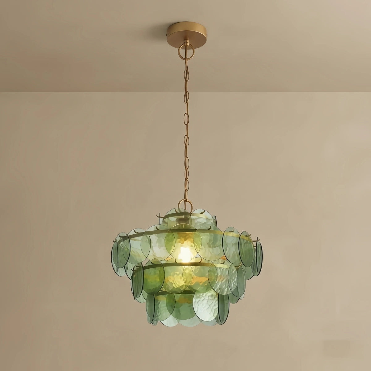 Vetro Art Deco Glass Chandelier -- Green or Orange Layered Pendant for Dining Room
