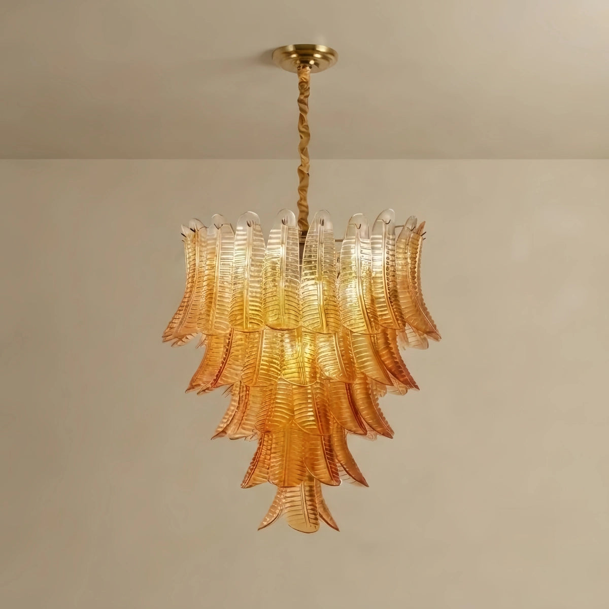 Glass Chandelier -- Amber Cascading Leaves for Dining Room