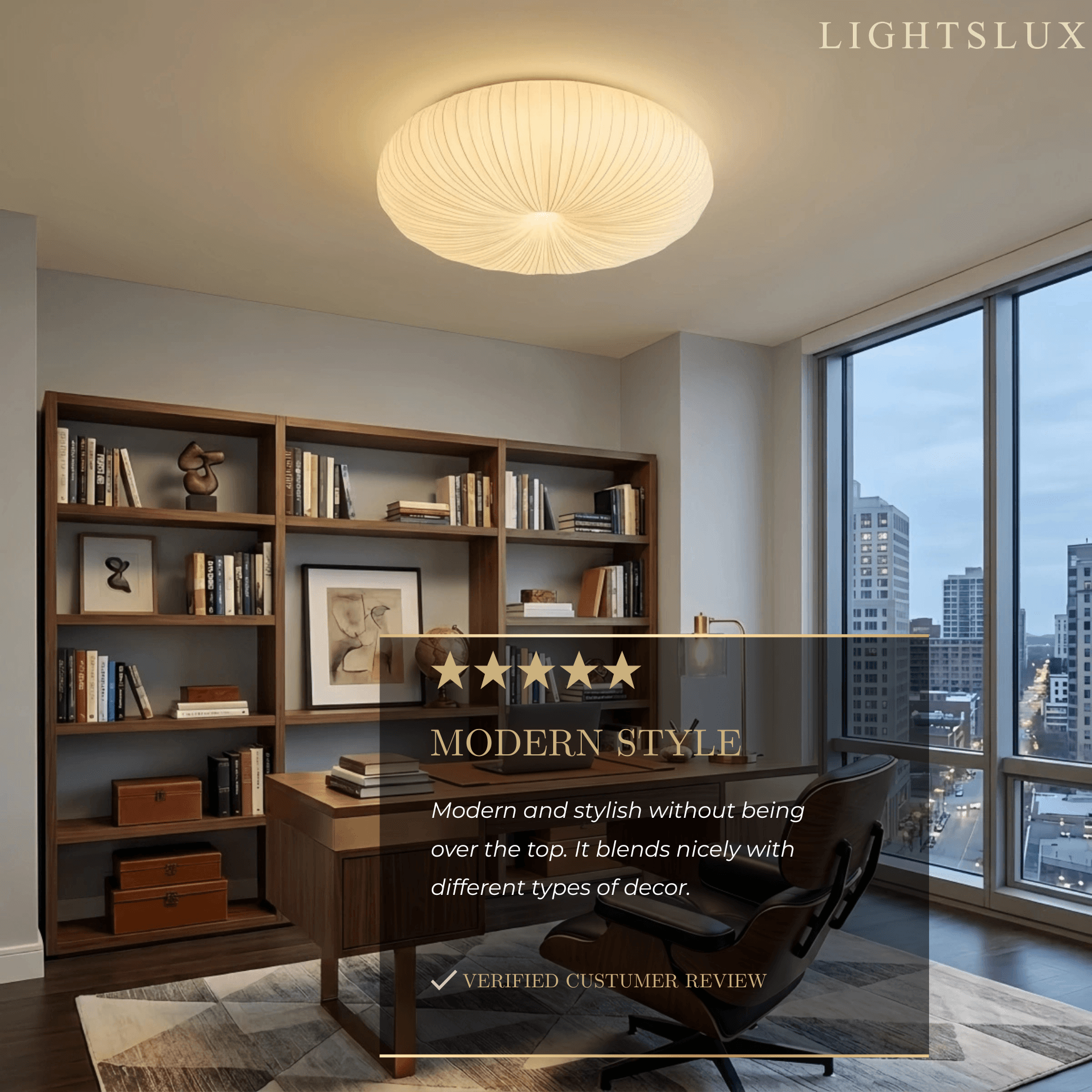 Crema Minimalist Ceiling Light -- PE & Metal, Beige for Study Room