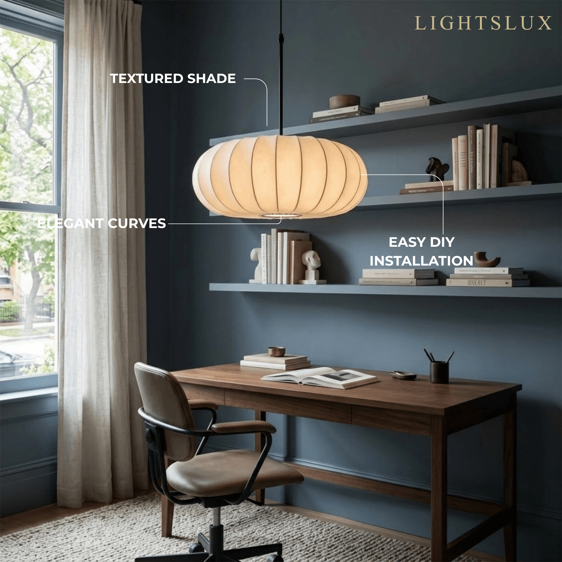 Crema Silk-Look Pumpkin Pendant Lamp cozy light for bedroom & dining