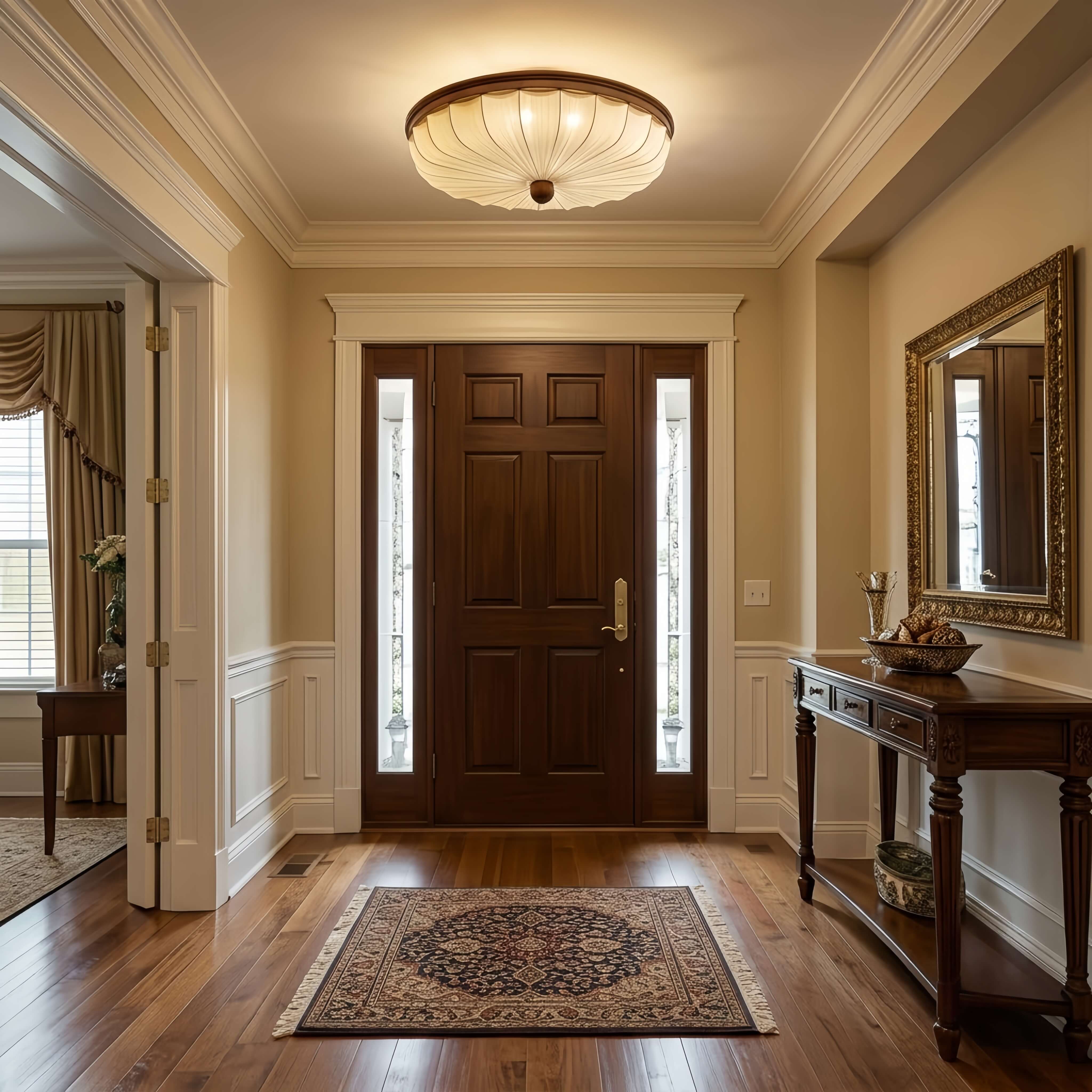Irondale Retro Ceiling Light--Fabric & Wood for Foyer Entryway