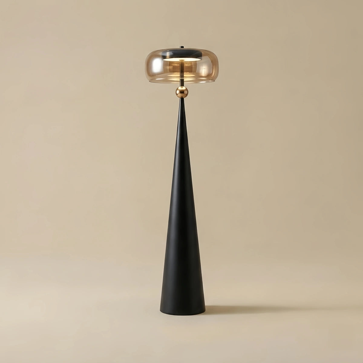 Vetro Modern Glass Floor Lamp -- Black Metal & Smoke Grey/Amber for Living Room