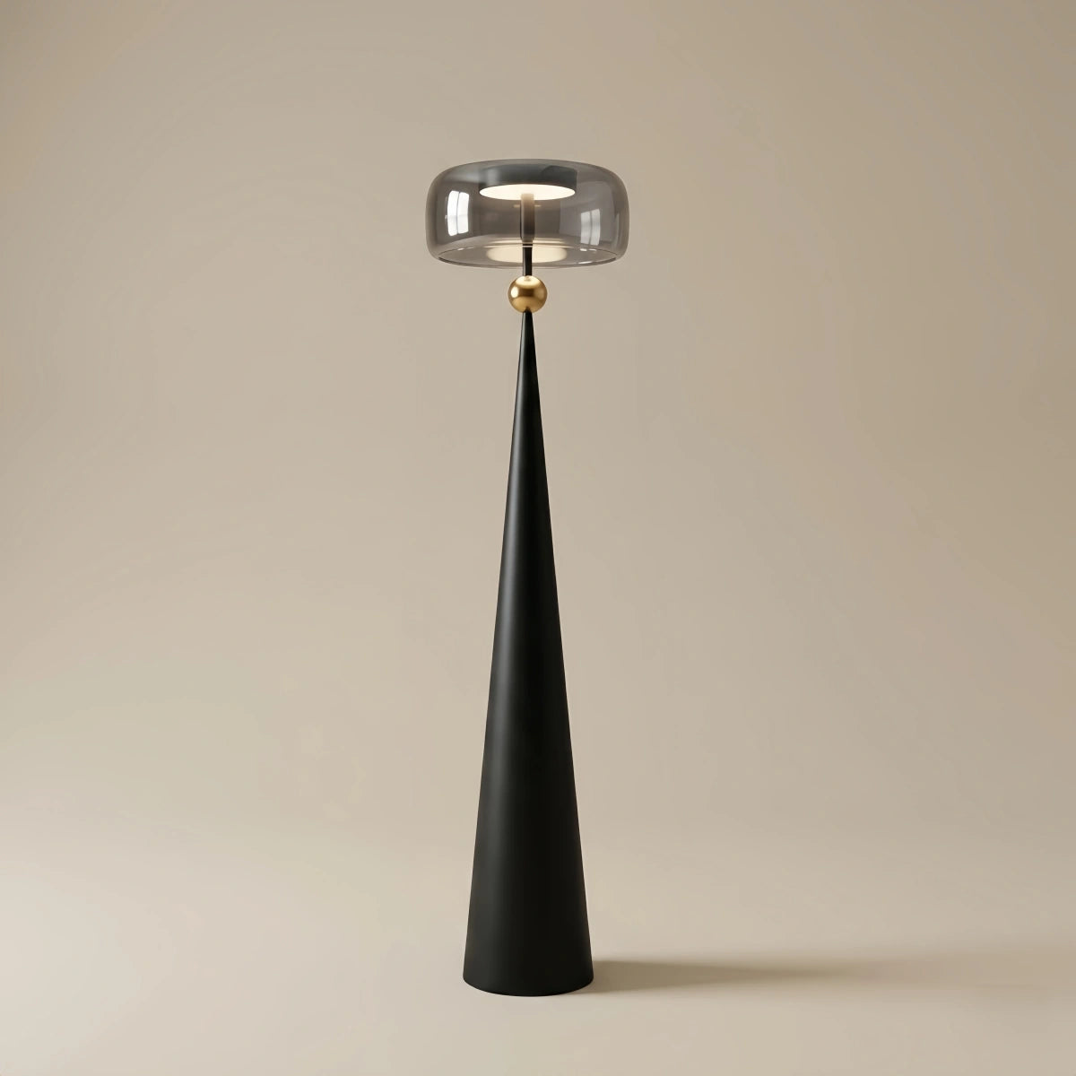 Vetro Modern Glass Floor Lamp -- Black Metal & Smoke Grey/Amber for Living Room