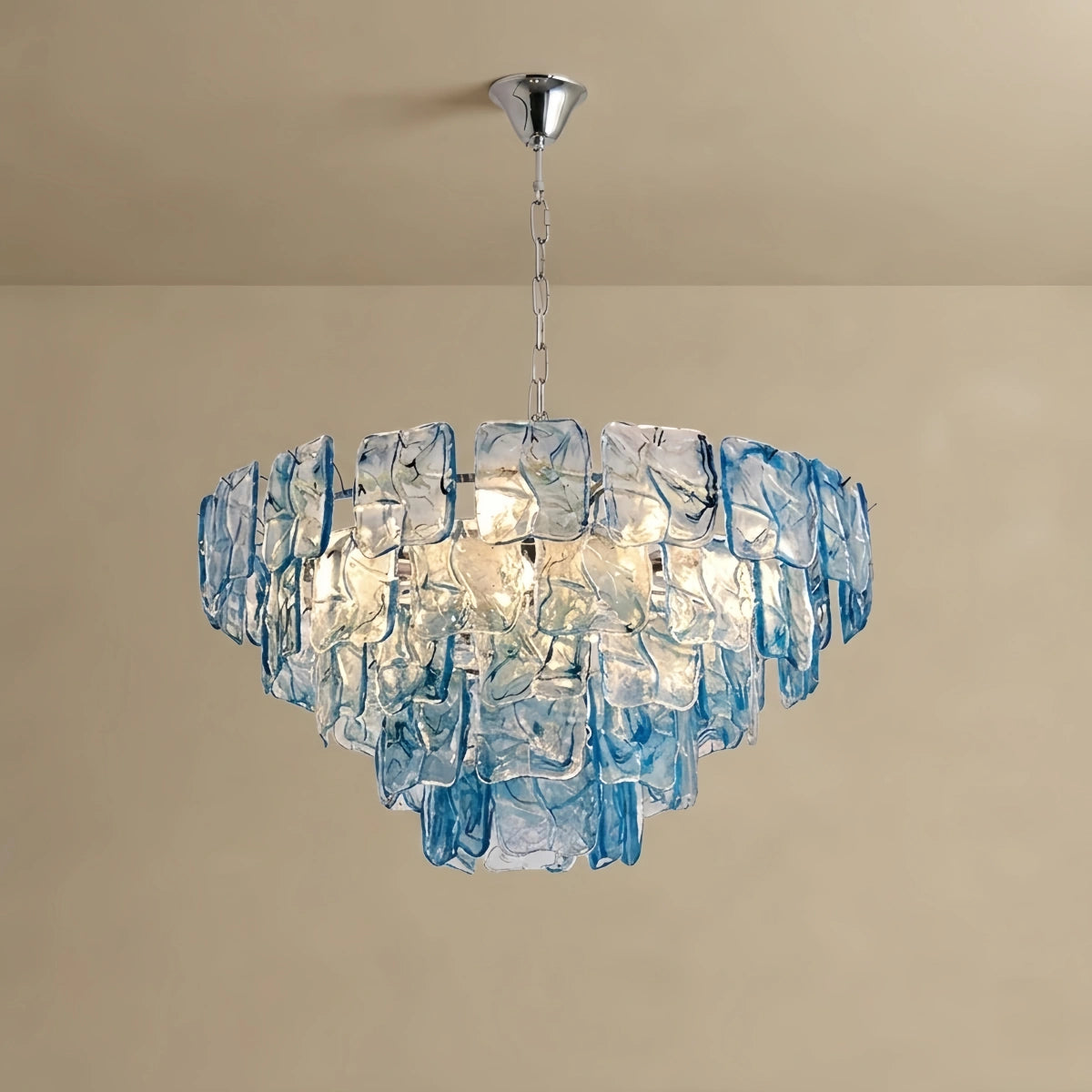 Excelis Luxury Branch-Style Tiered Chandelier— Metal & Glass Blue for Dining Room