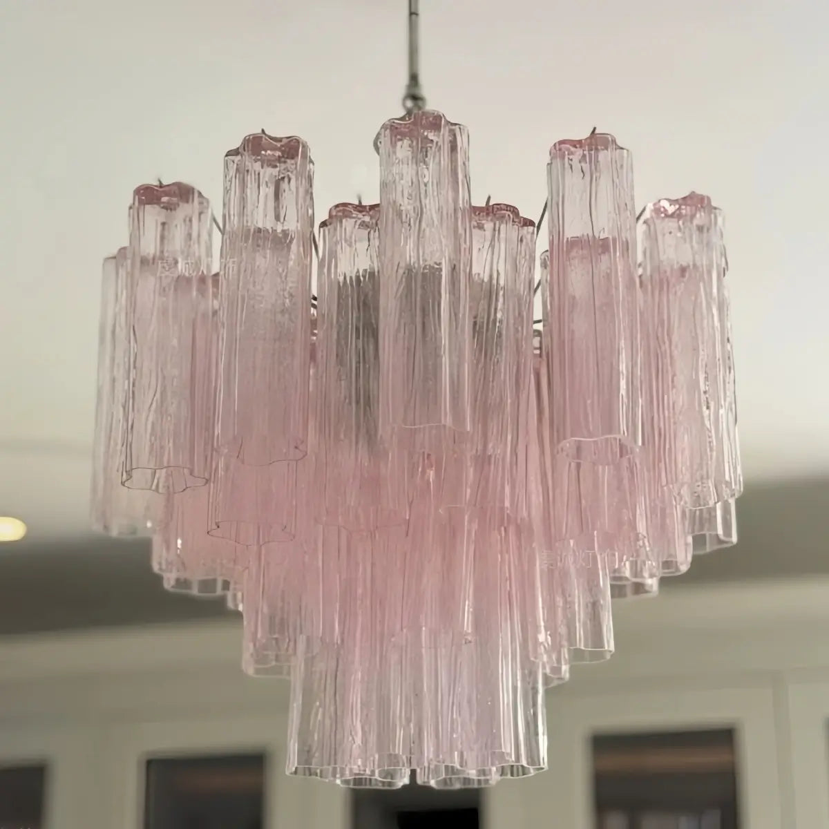 Vetro Art Deco Chandelier - Glass Iron with Tri-color LED - Pink