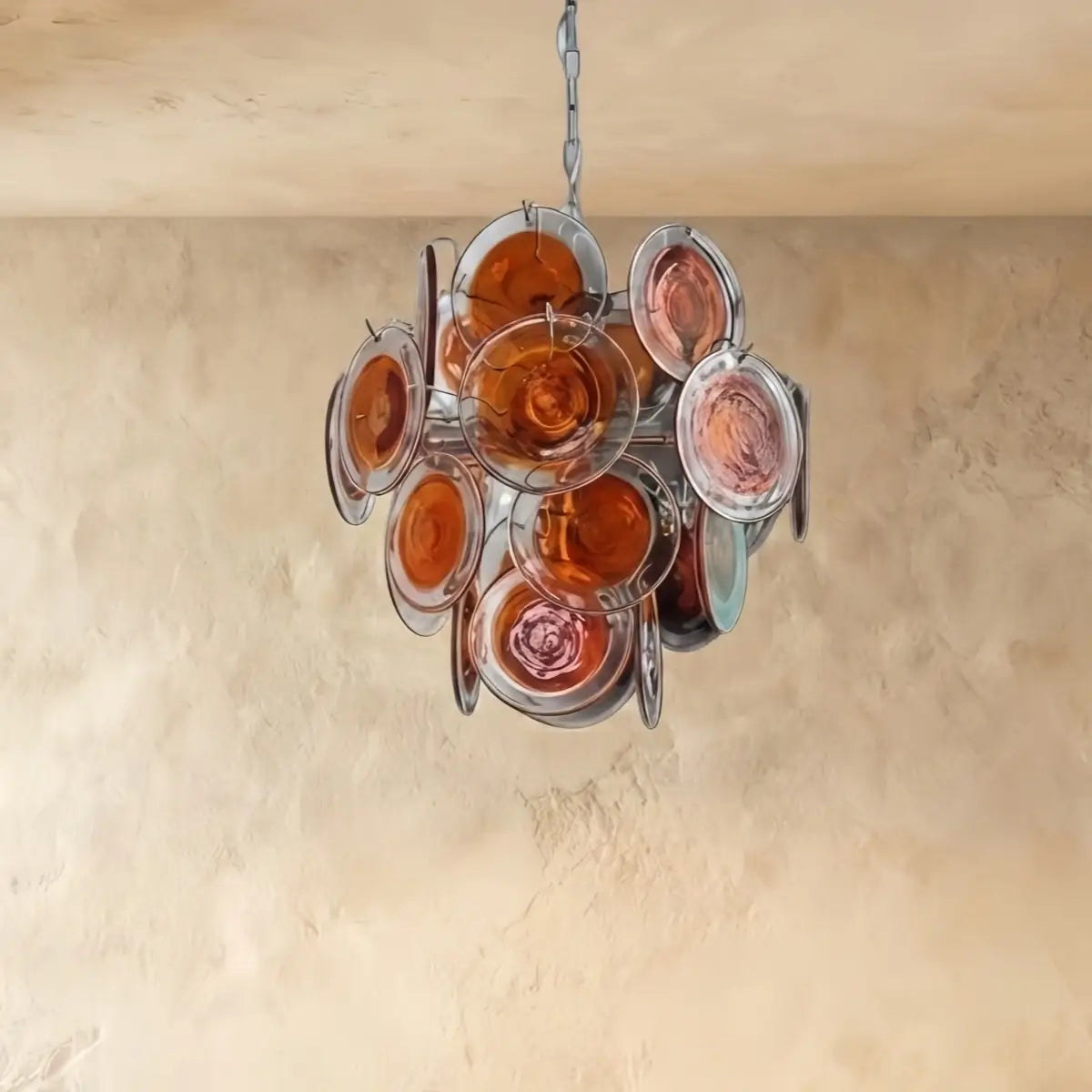 Vetro Art Deco Chandelier -- Dimmable 3-Color Change for amber