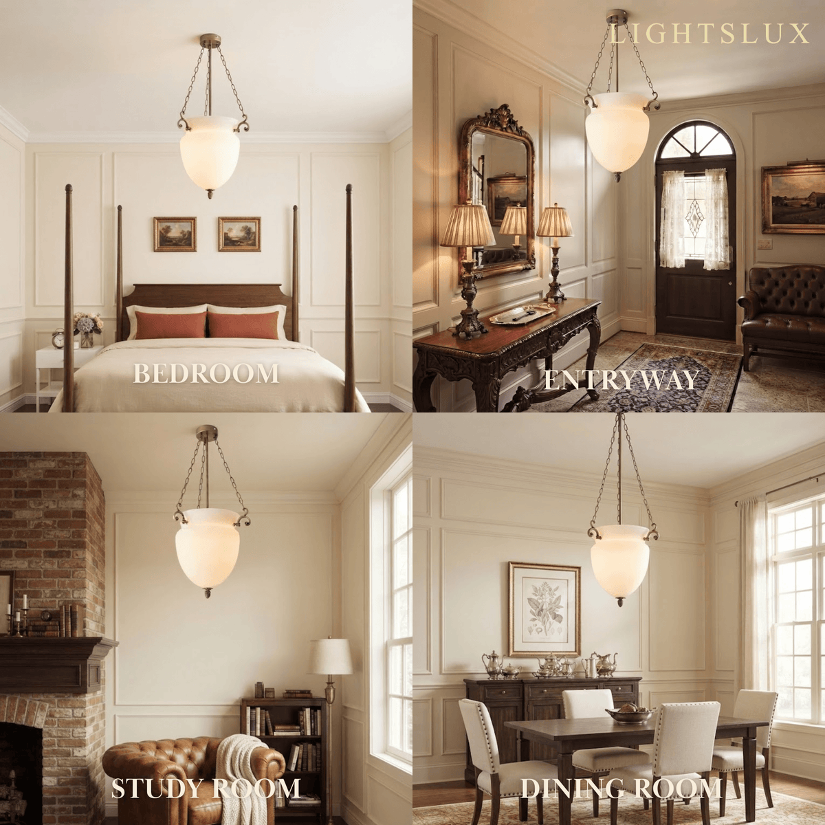Vetro Vintage Glass Pendant Light – Brass Chain with White for Dinin