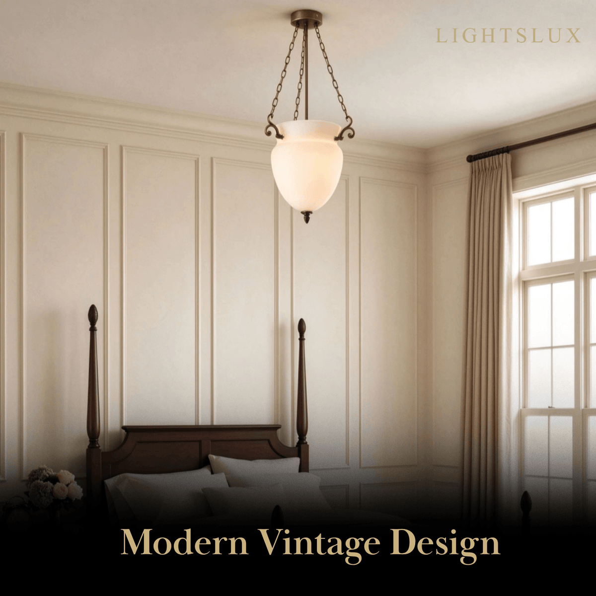 Vetro Vintage Glass Pendant Light – Brass Chain with White for DiniN