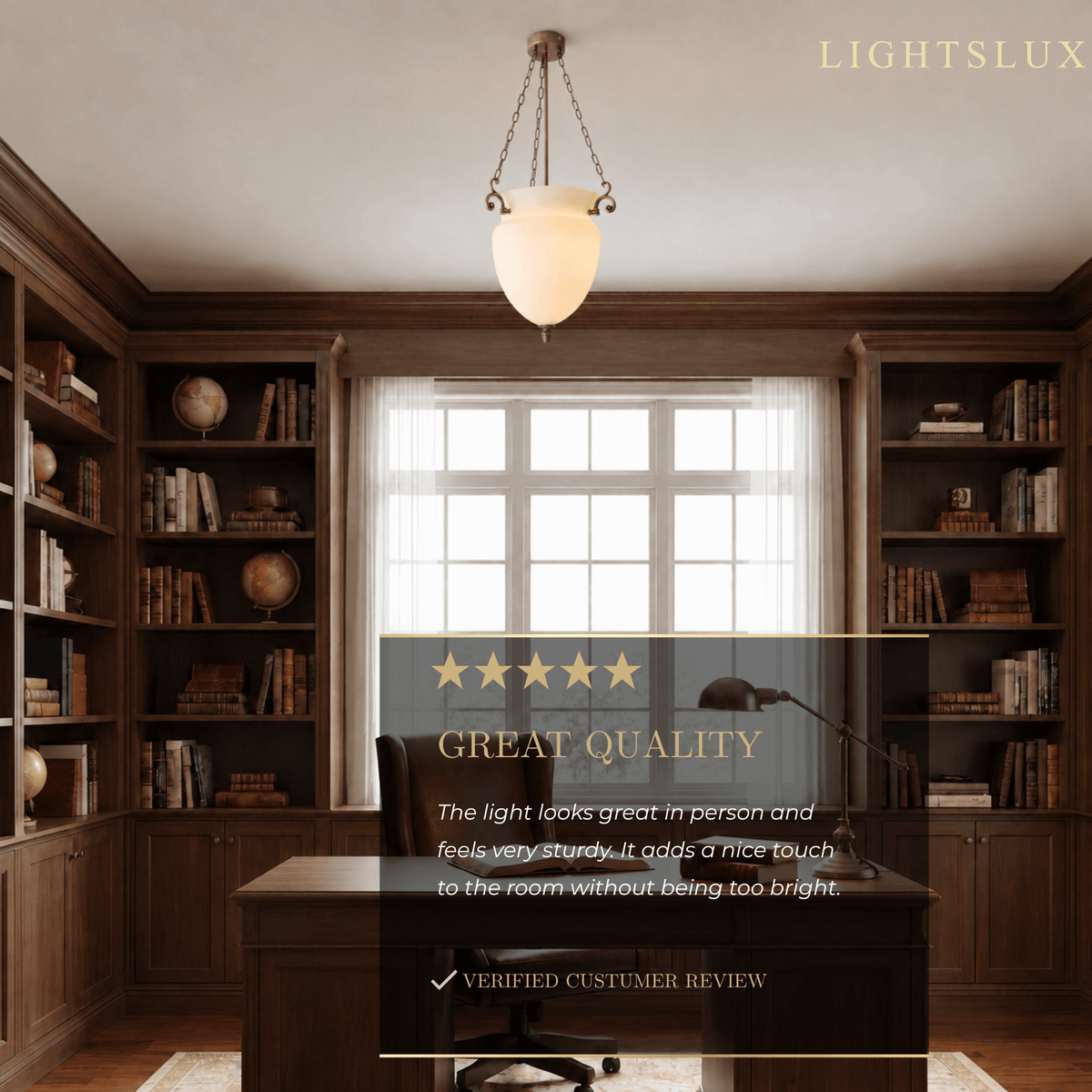 Vetro Vintage Glass Pendant Light – Brass Chain with White for Din