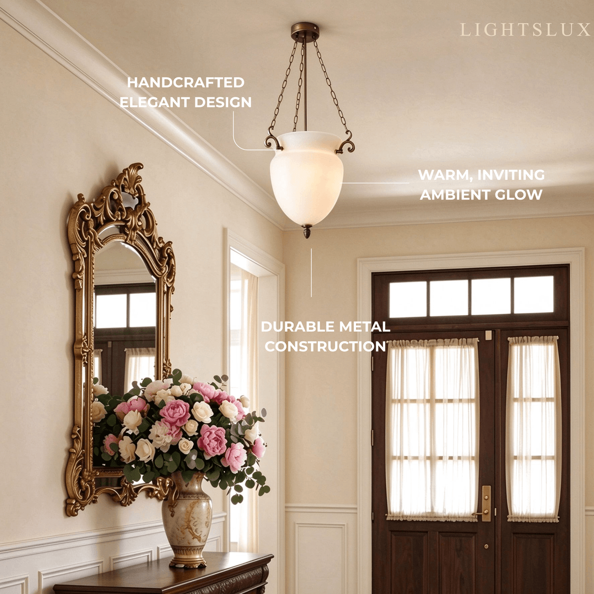 Vetro Vintage Glass Pendant Light – Brass Chain with White for Di