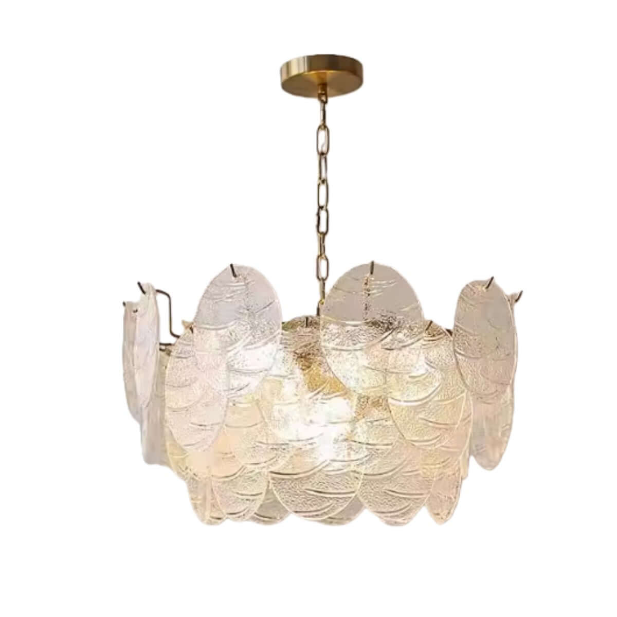 Chandelier — Rippled Wavy Glass Panels & Iron Frame for Living Room