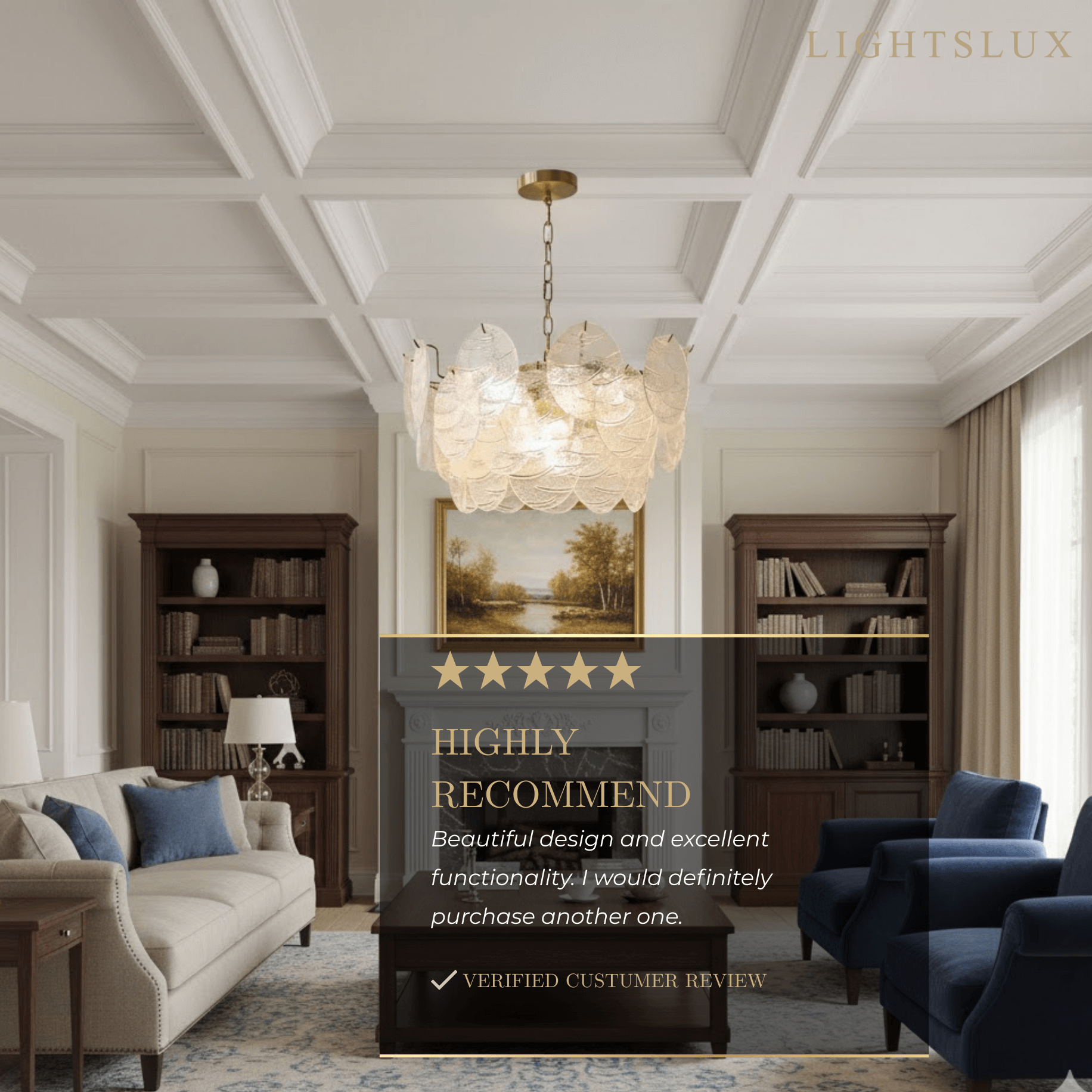 Chandelier — Rippled Wavy Glass Panels & Iron Frame for Living Room