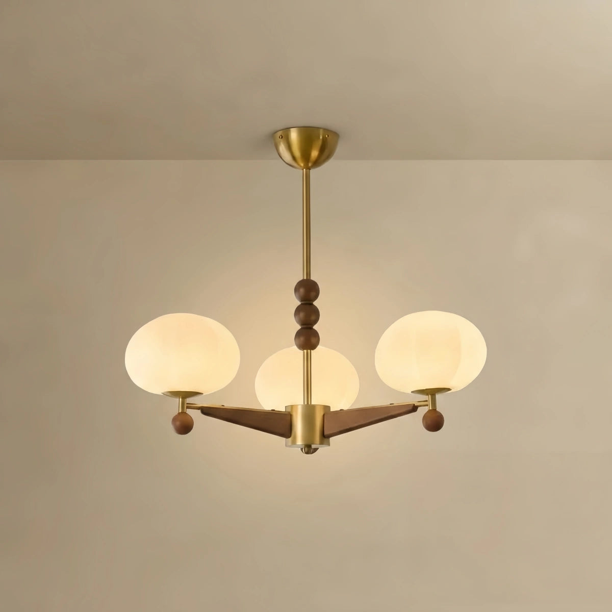 Mid-Century Modern Starburst Chandelier — Brass Walnut Opal Glass for Dining Room