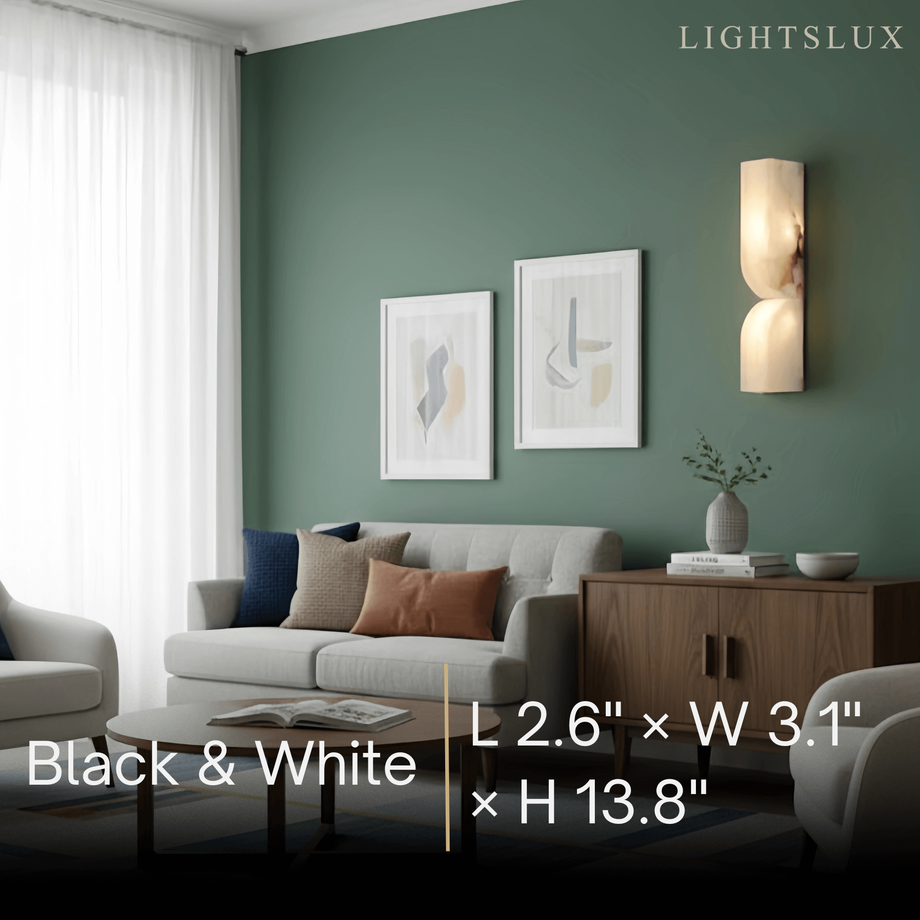 Alabaster Wall Sconce – LED Stone Wall Light in Gold or Black for Living Room